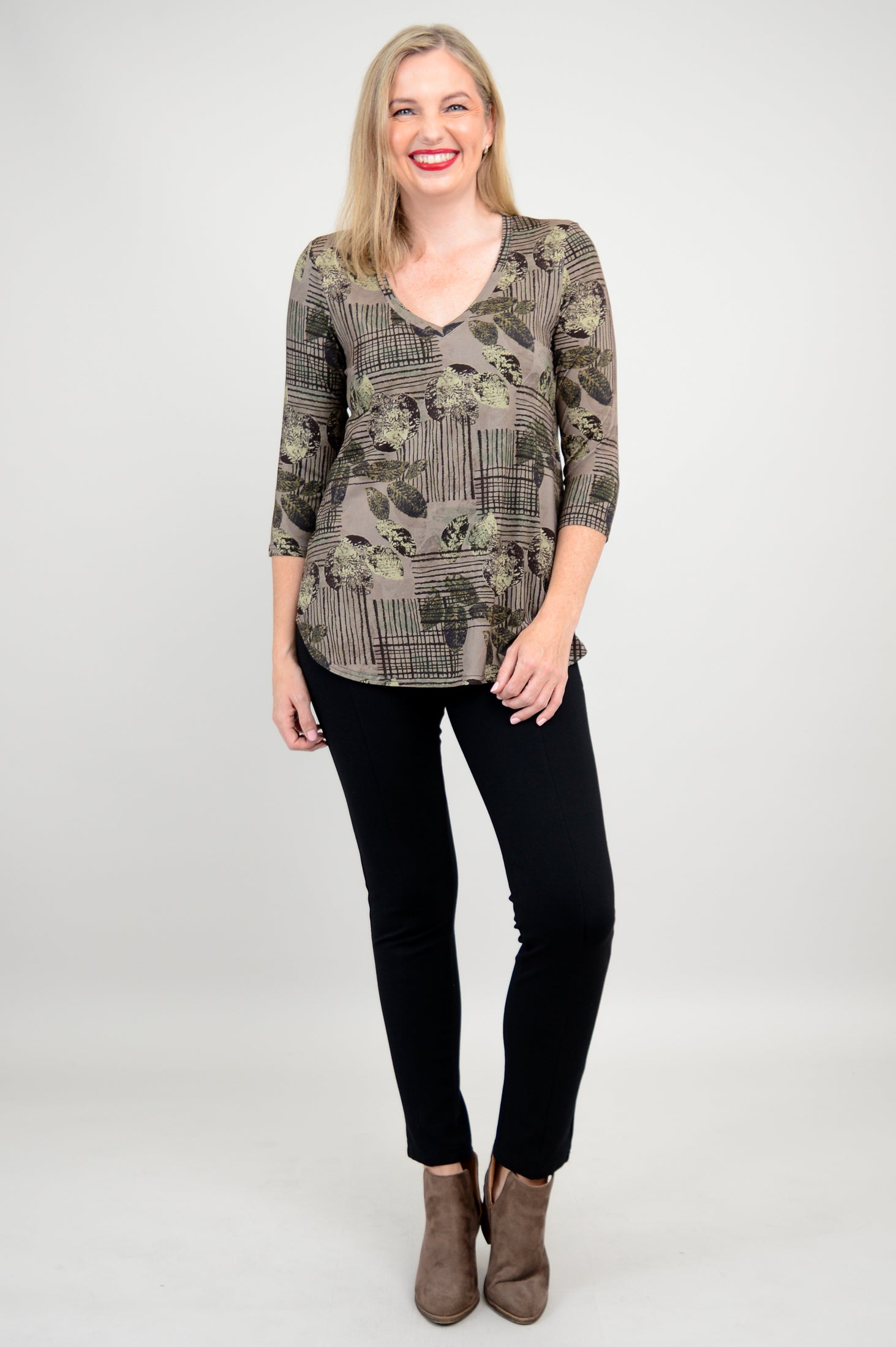 Jackie 3/4 Sleeve Bamboo Top with Fall Sketch Print - Women's Casual Blouse for Work, Date Night & Autumn Outfits - Final Sale