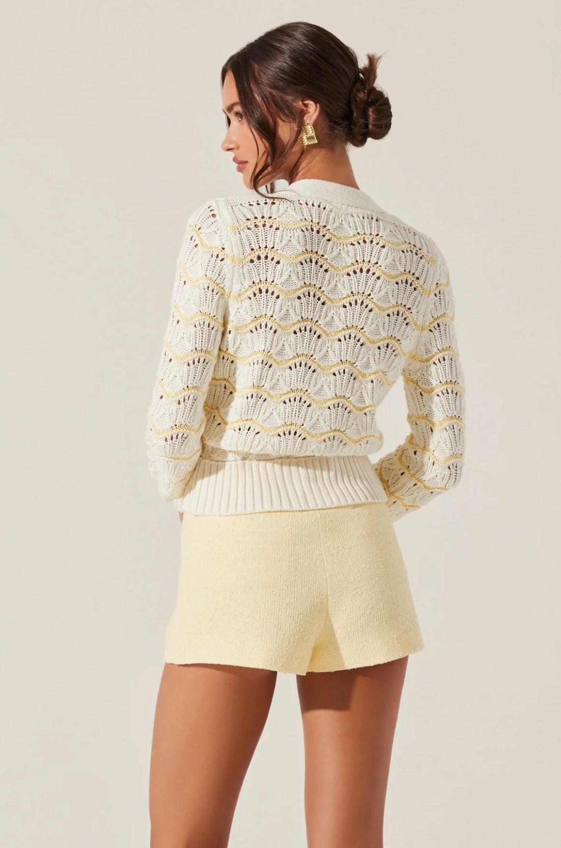 Janira Wavy Stripe Pointelle Cardigan for Women - Soft Knit Open Front Sweater - Lightweight Lace Knit Cover Up for Spring & Fall - Perfect for Office, Date Night & Casual Outings