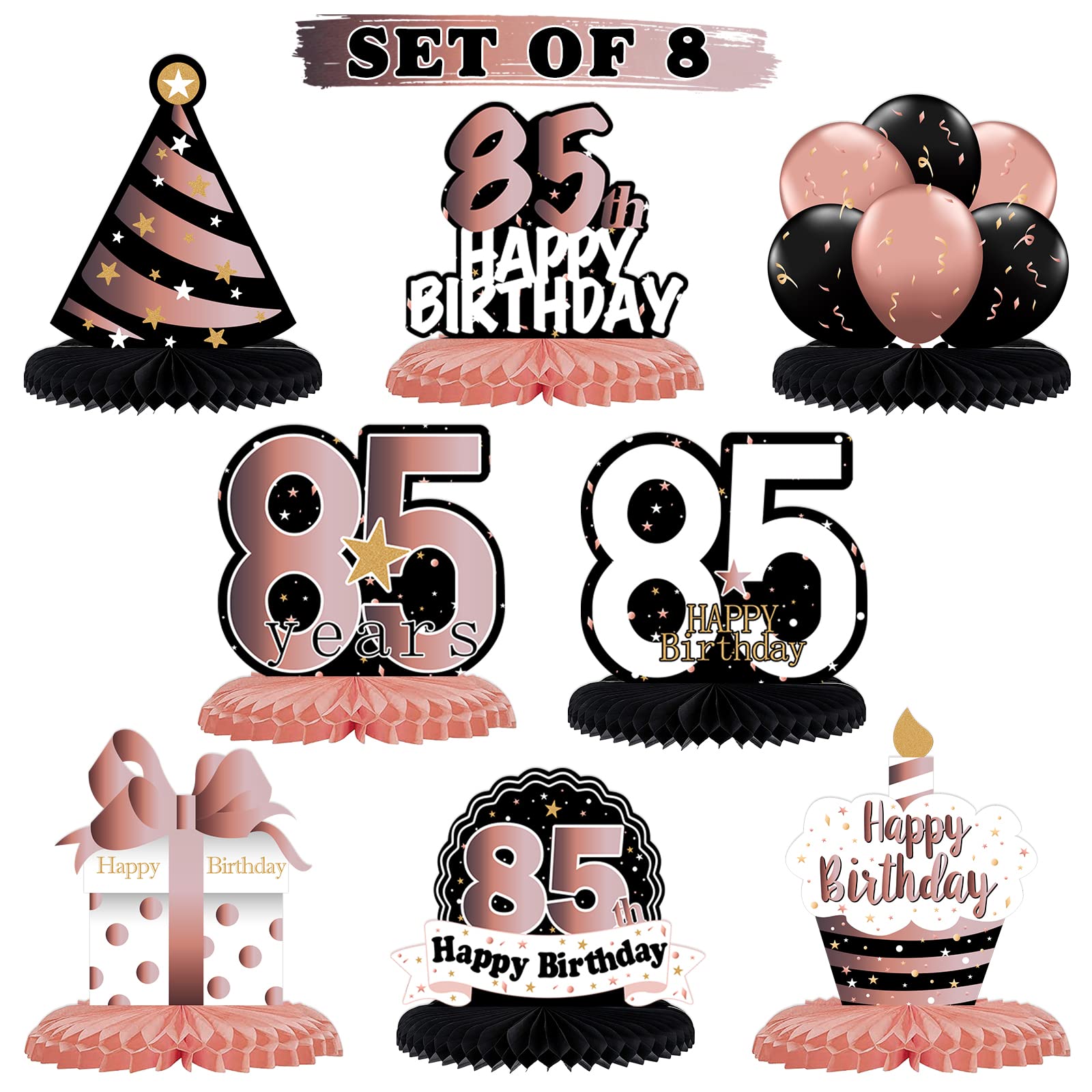 Elegant Rose Gold Honeycomb Centerpieces for 85th Birthday Party Decor - Cheers to 85 Years Table Decorations & Gift Sign - Perfect for Milestone Celebrations, Retirement Parties & Anniversary Events