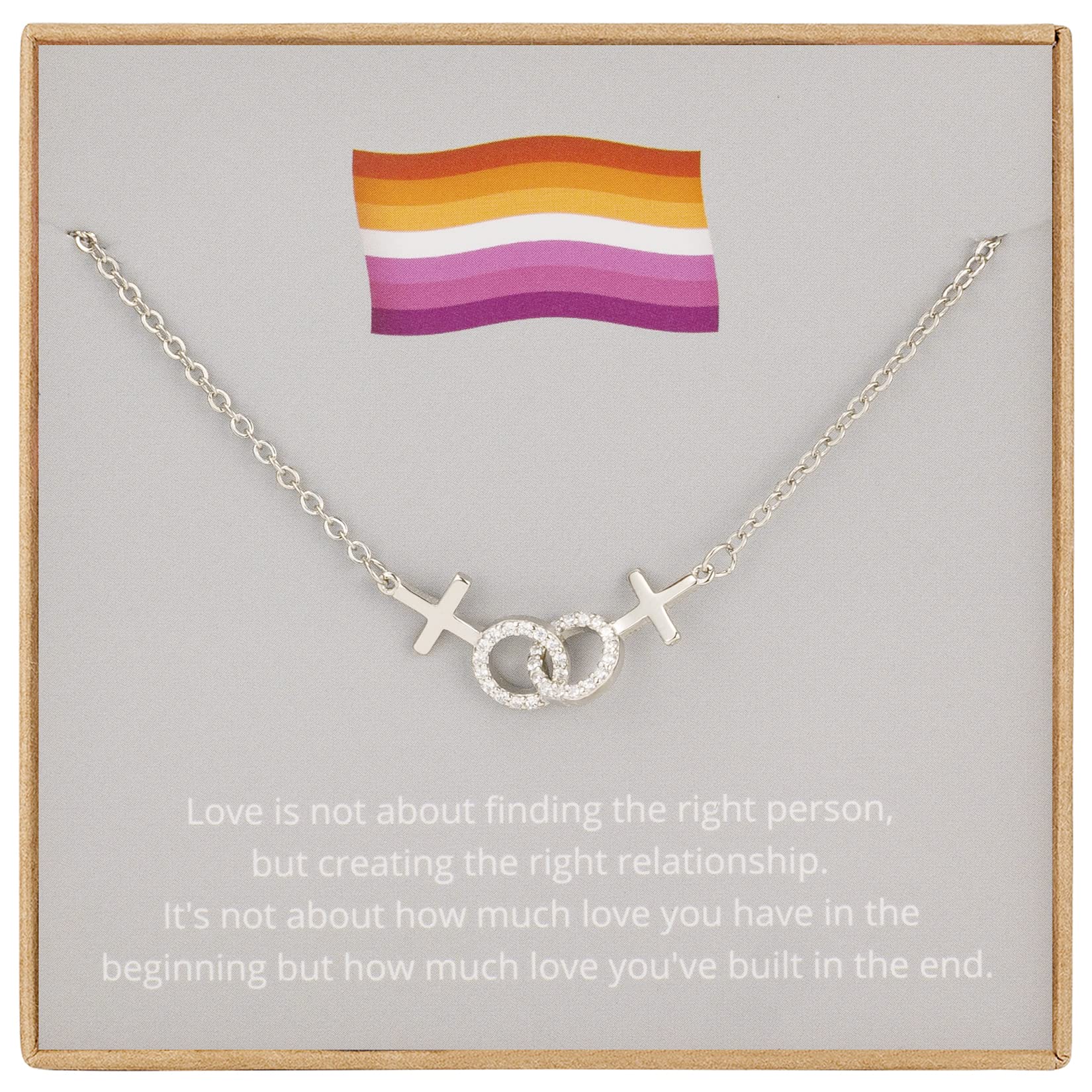 Lesbian Pride Necklace - LGBT Rainbow Rhinestone Silver Pendant Jewelry Gift for Women - Perfect for Pride Month, Coming Out, Anniversaries & LGBTQ+ Celebrations