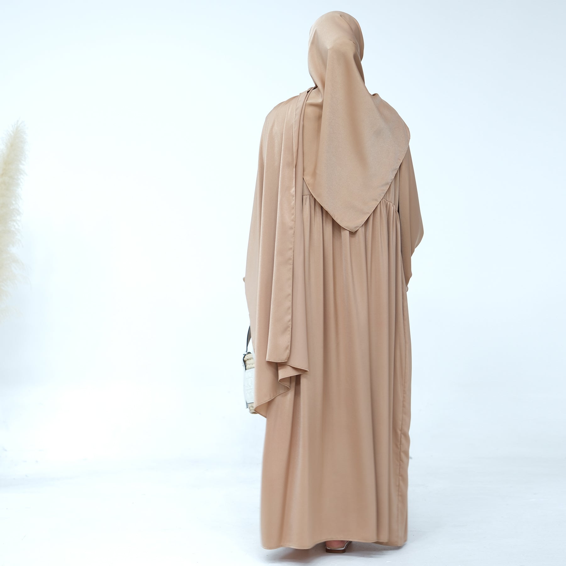 Amelia Satin Abaya Set in Camel Color - Modest Muslim Prayer Dress for Women | Perfect for Eid, Ramadan & Special Occasions