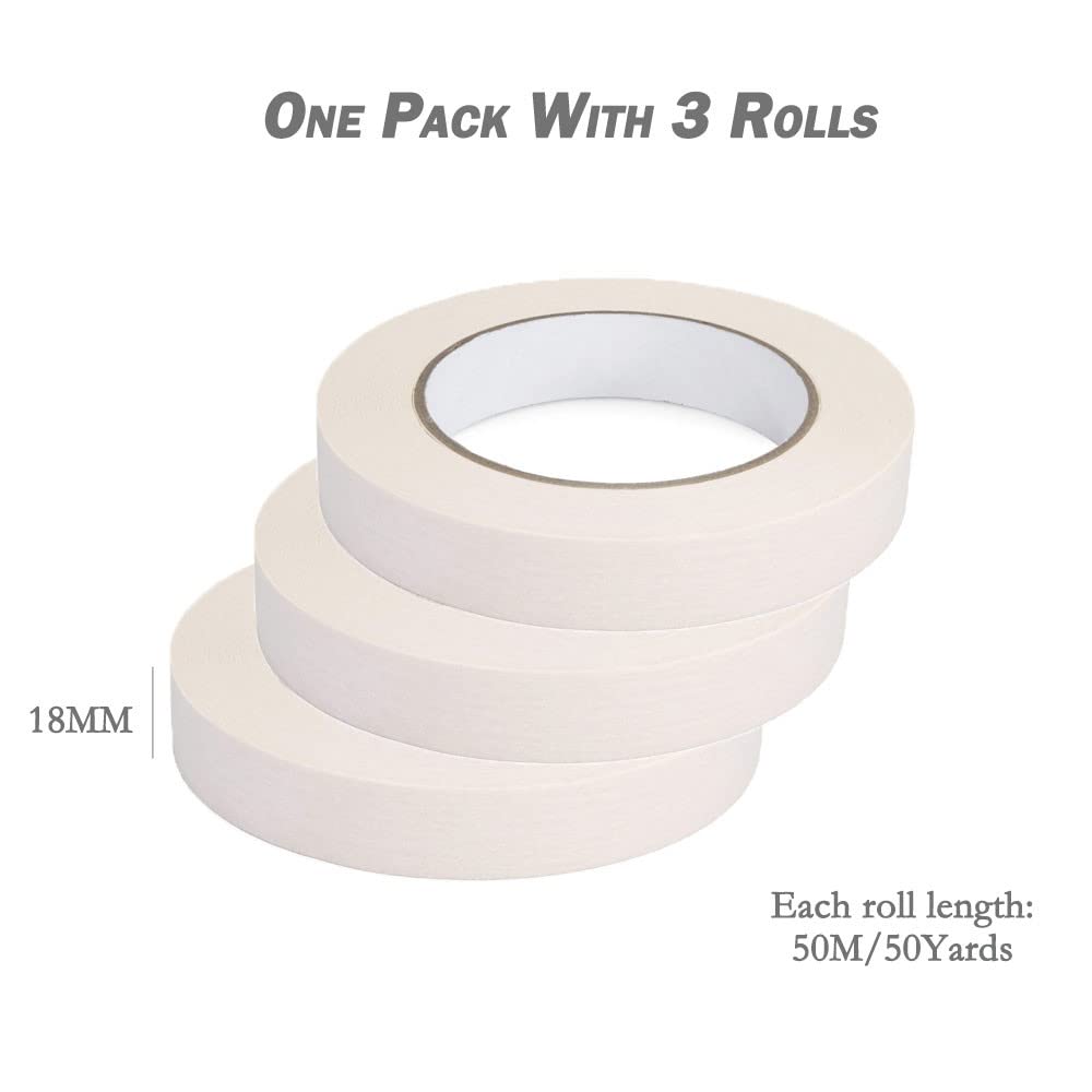 3/4 Inch x 55 Yards Masking Tape - 3 Rolls Beige White Painters Tape for Arts, DIY Crafts, Painting, Labeling & Decoration | Perfect for School Projects, Home & Office Use | Multipurpose Paper Tape for Walls, Furniture & Creative Projects
