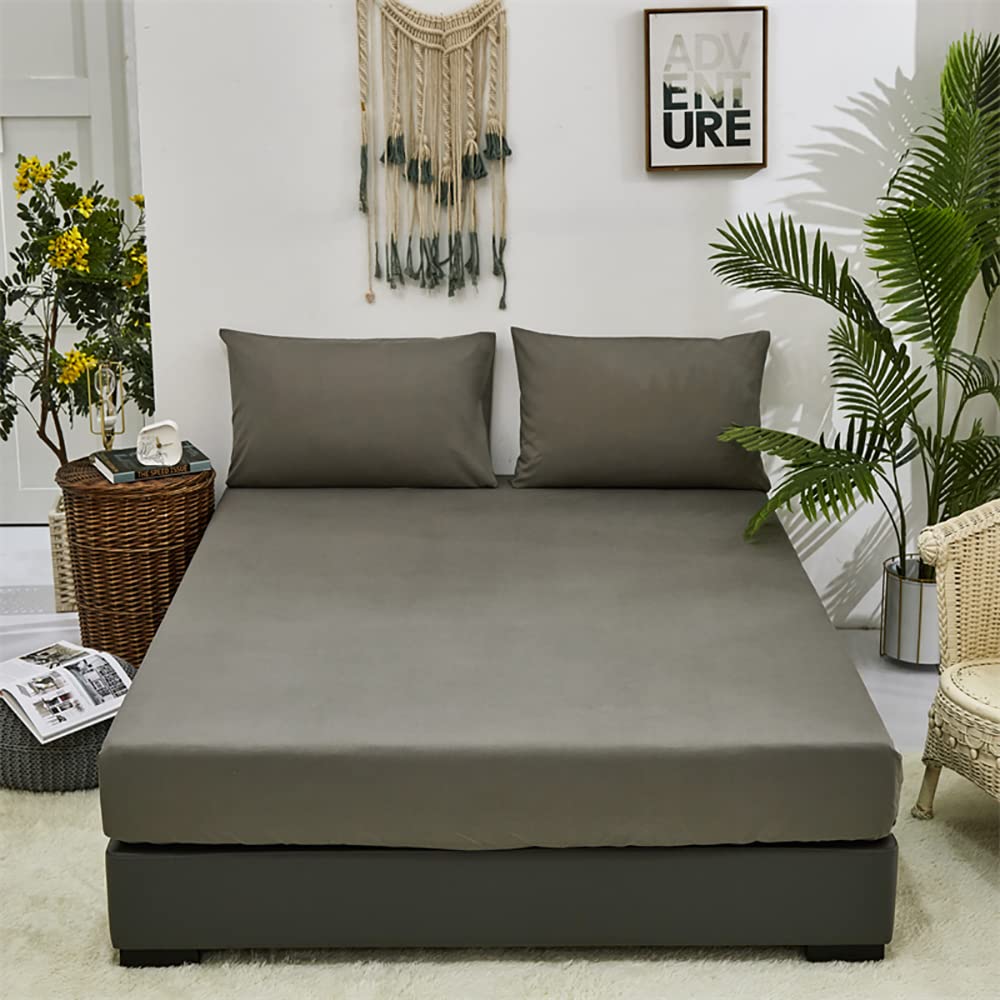 Premium Solid Gray 4-Piece Queen Size Bed Sheet Set - 1 Fitted Sheet, 1 Flat Sheet & 2 Pillowcases - Soft Luxury Bedding for Women & Men - Perfect for Master Bedroom, Guest Room & Dorm Essentials