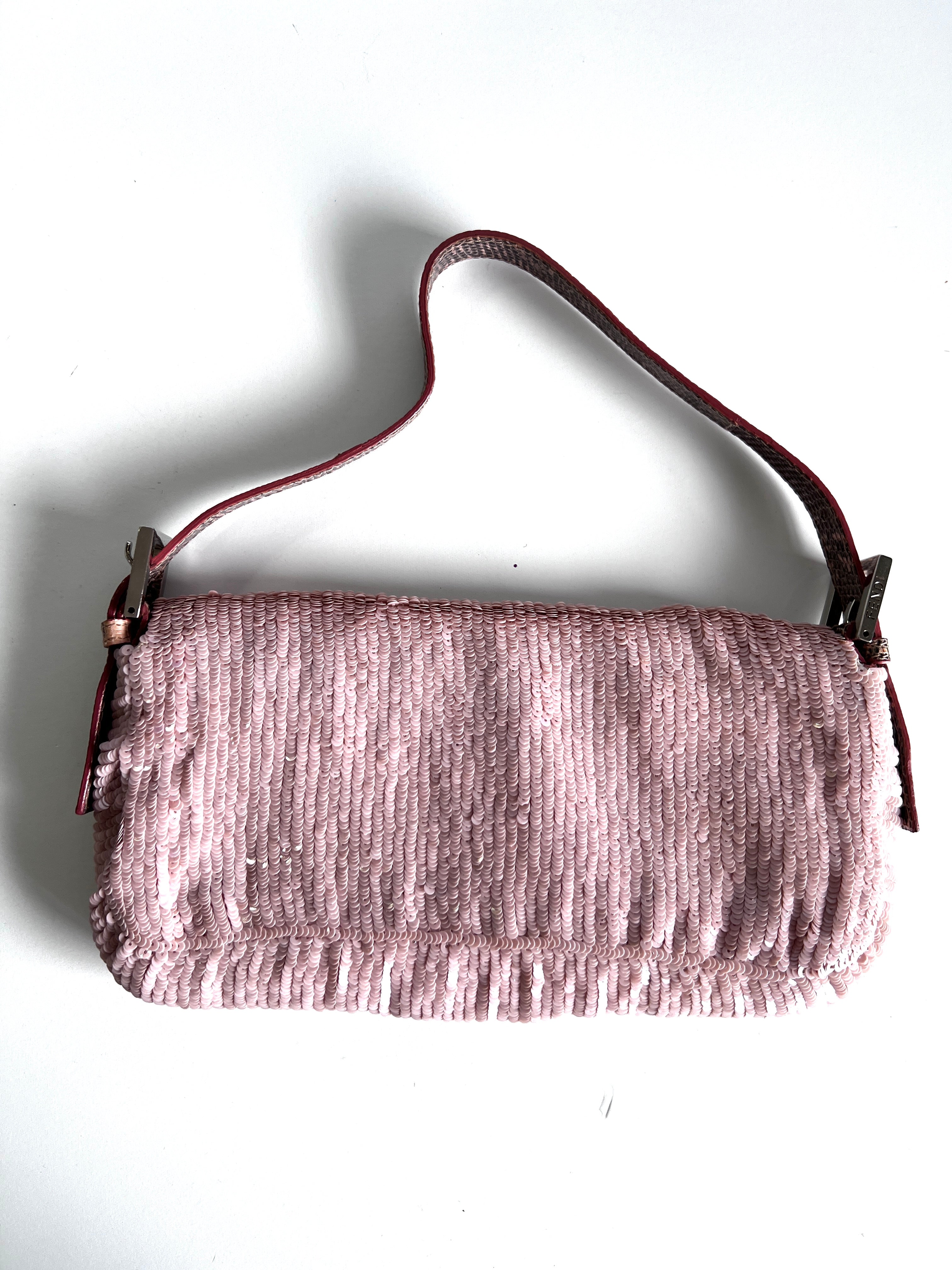 Vintage Fendi Pink Sequin Baguette Bag - Luxury Designer Shoulder Bag for Women, Perfect for Parties, Weddings & Evening Events