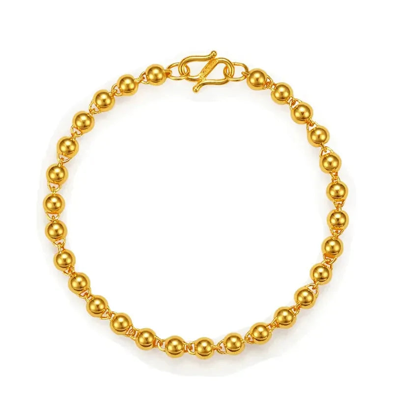 24K Pure Gold Bracelet 999 Solid Gold Bangle for Women - Elegant Smooth Beads Trendy Classic Fine Jewelry Gift for Birthday, Anniversary & Special Occasions