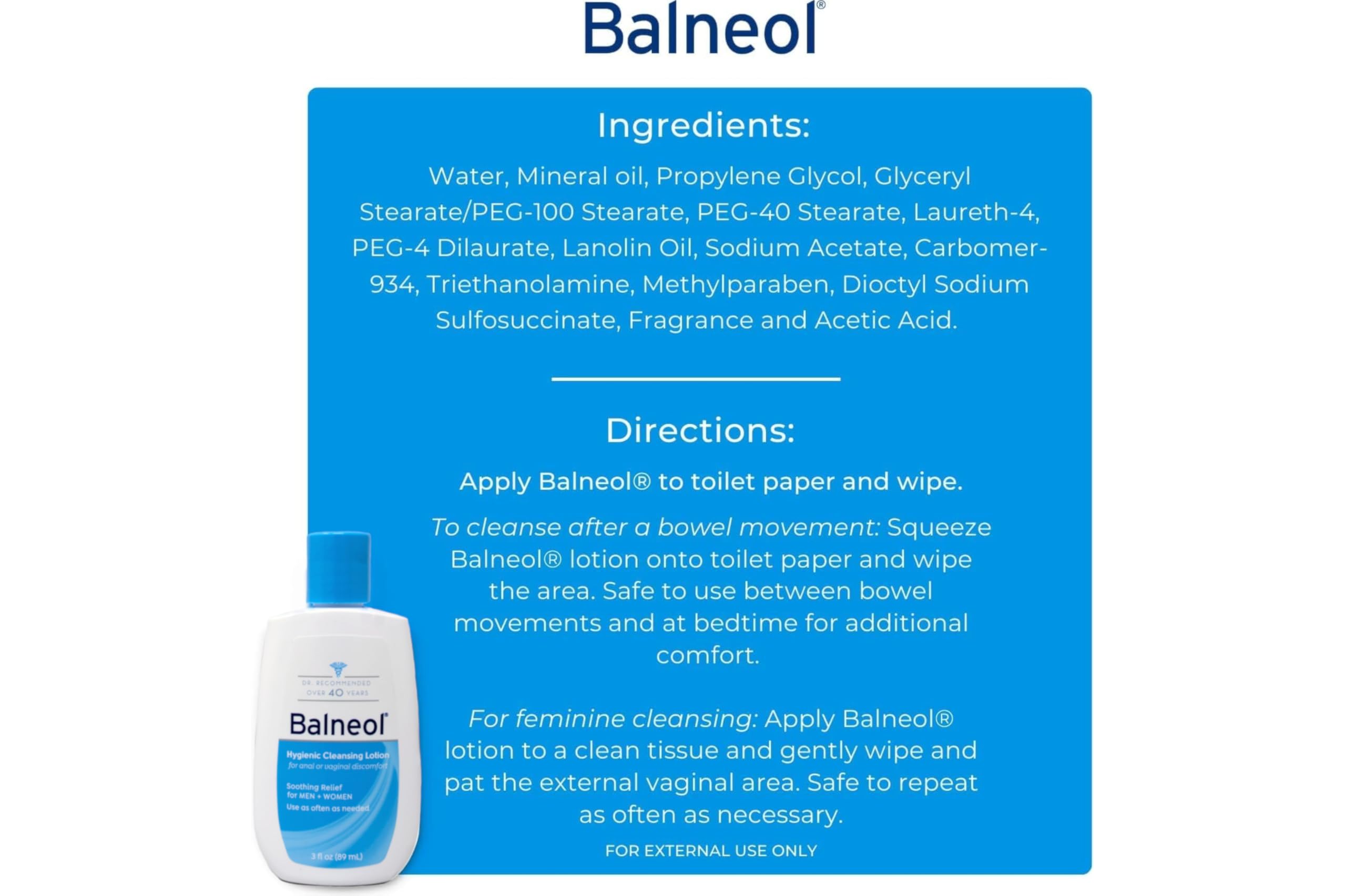 Balneol Hygienic Cleansing Lotion 3 fl oz (89ml) - Gentle Perineal Wash for Sensitive Skin | Postpartum Care, Personal Hygiene & Daily Cleansing Solution