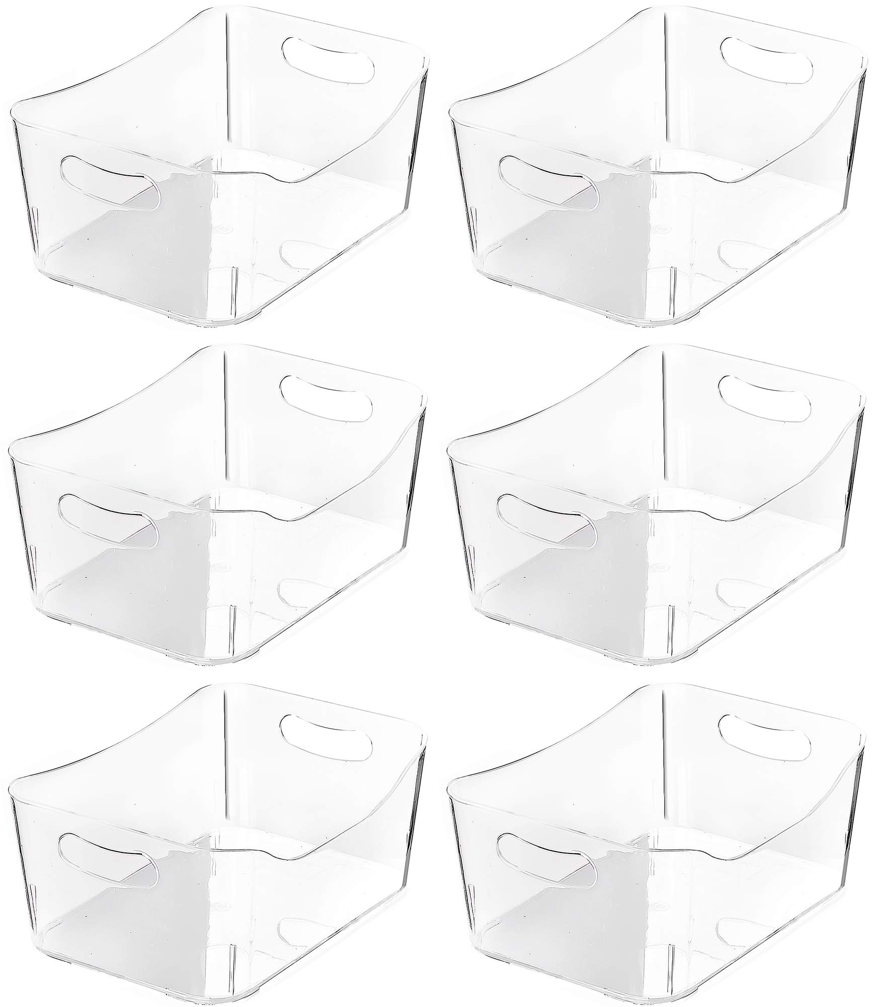 YBM HOME Plastic Storage Bins 6-Pack - Clear Medium Open Organizer Baskets for Kitchen Pantry, Bathroom Under Sink, Toys & Food Storage | Space-Saving Home Organization Solution