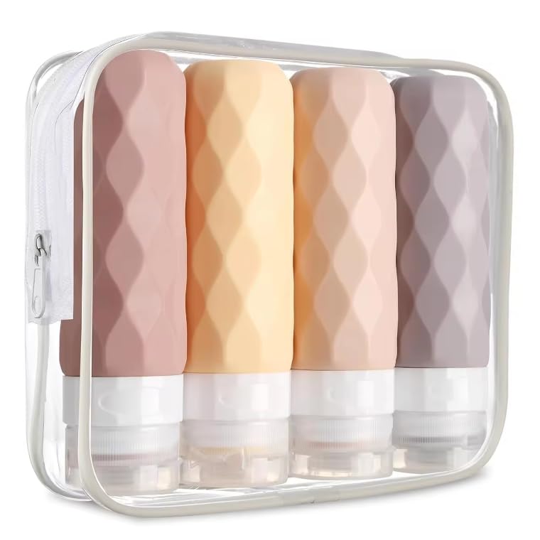 Leak-Proof 90ml Silicone Travel Bottles (4-Pack) - TSA & CAA Approved Toiletry Containers for Shampoo, Lotion & Soap - Squeezable Pastel Travel Essentials for Airplane, Gym & Vacation