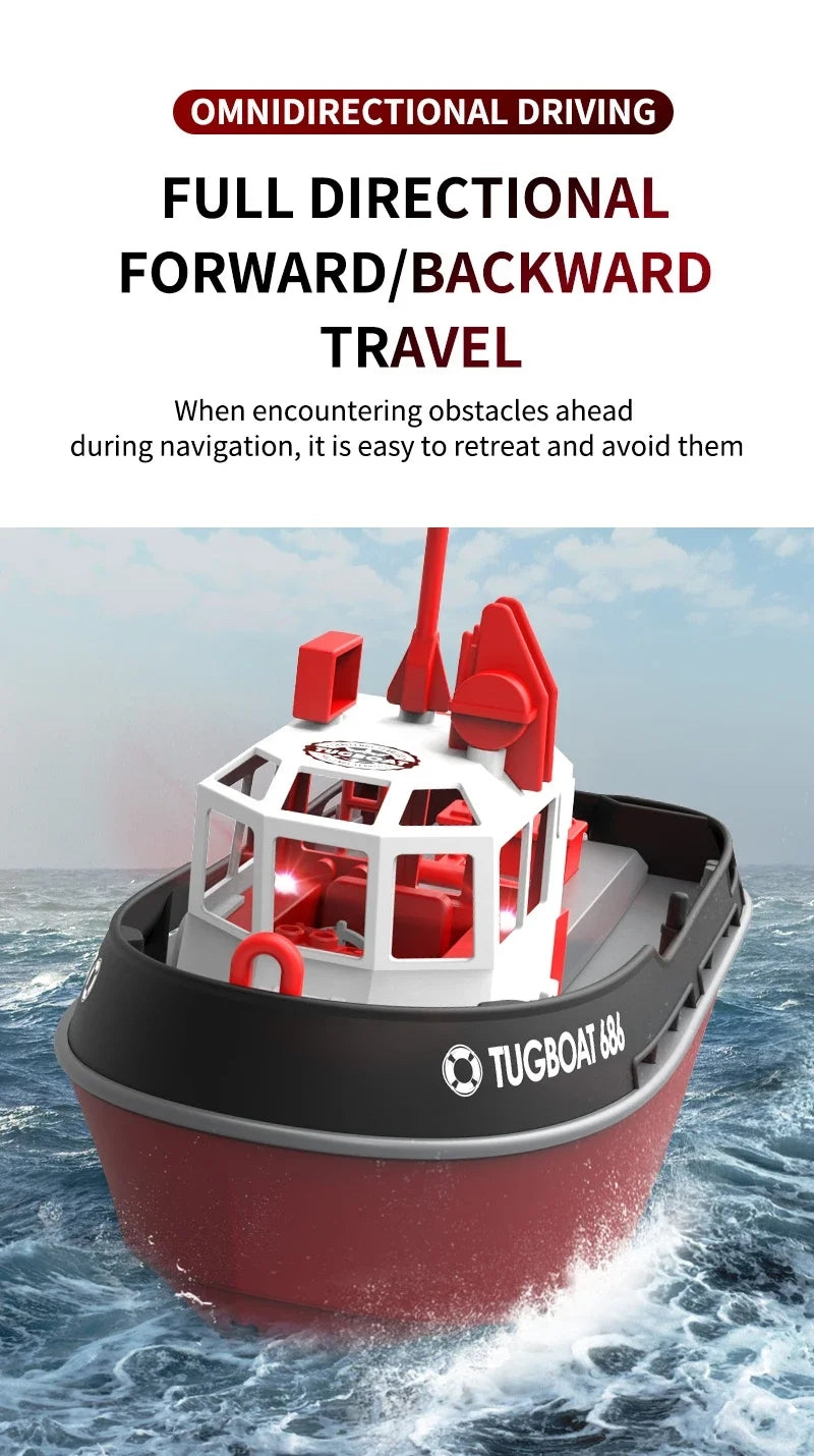 1/72 Scale Heng Long 2.4GHz Remote Control Tugboat - Dual Motor RC Towboat with Powerful Simulation - Ready to Run (RTR) 23x10x15cm - Perfect for Pool, Lake or Bathtub Water Play