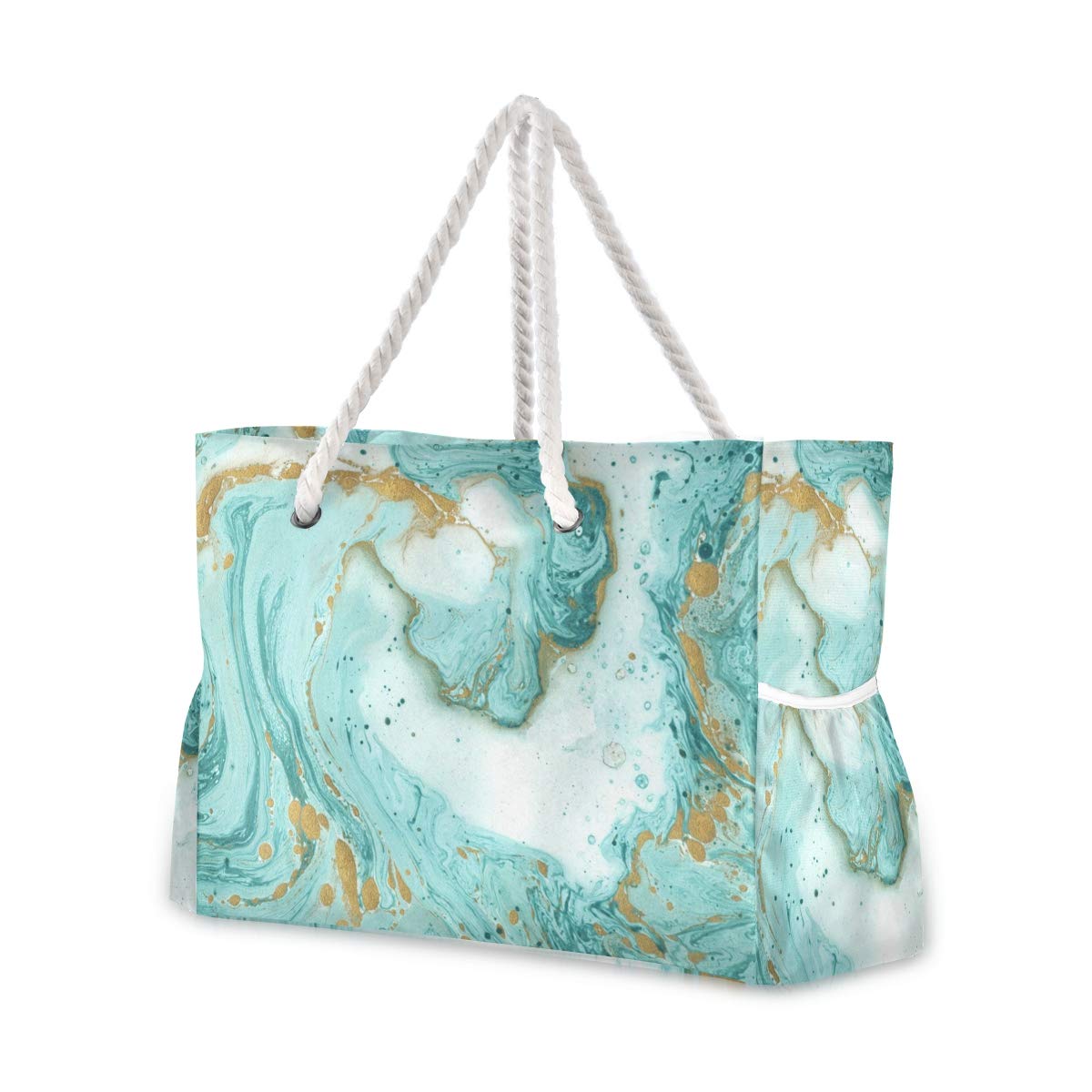 ALAZA Marble Green Gold Beach Toy Bag - Waterproof Grocery Tote for Seaside, Pool & Shower - Perfect for Sand Toys Storage, Swim Gear & Bathroom Organization