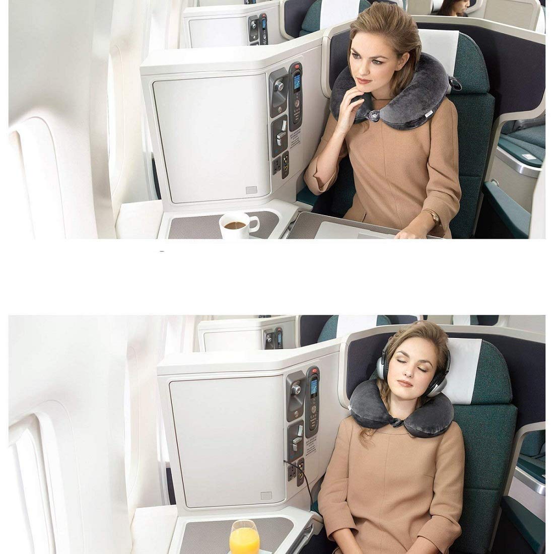 EVERYONIC™ Memory Foam Neck Pillow - Ergonomic U-Shaped Travel Pillow for Airplane, Car & Office - Breathable Microfiber Cover with Cooling Gel - Grey (Pack of 1) | Perfect for Long Flights, Road Trips & Nap Time at Work