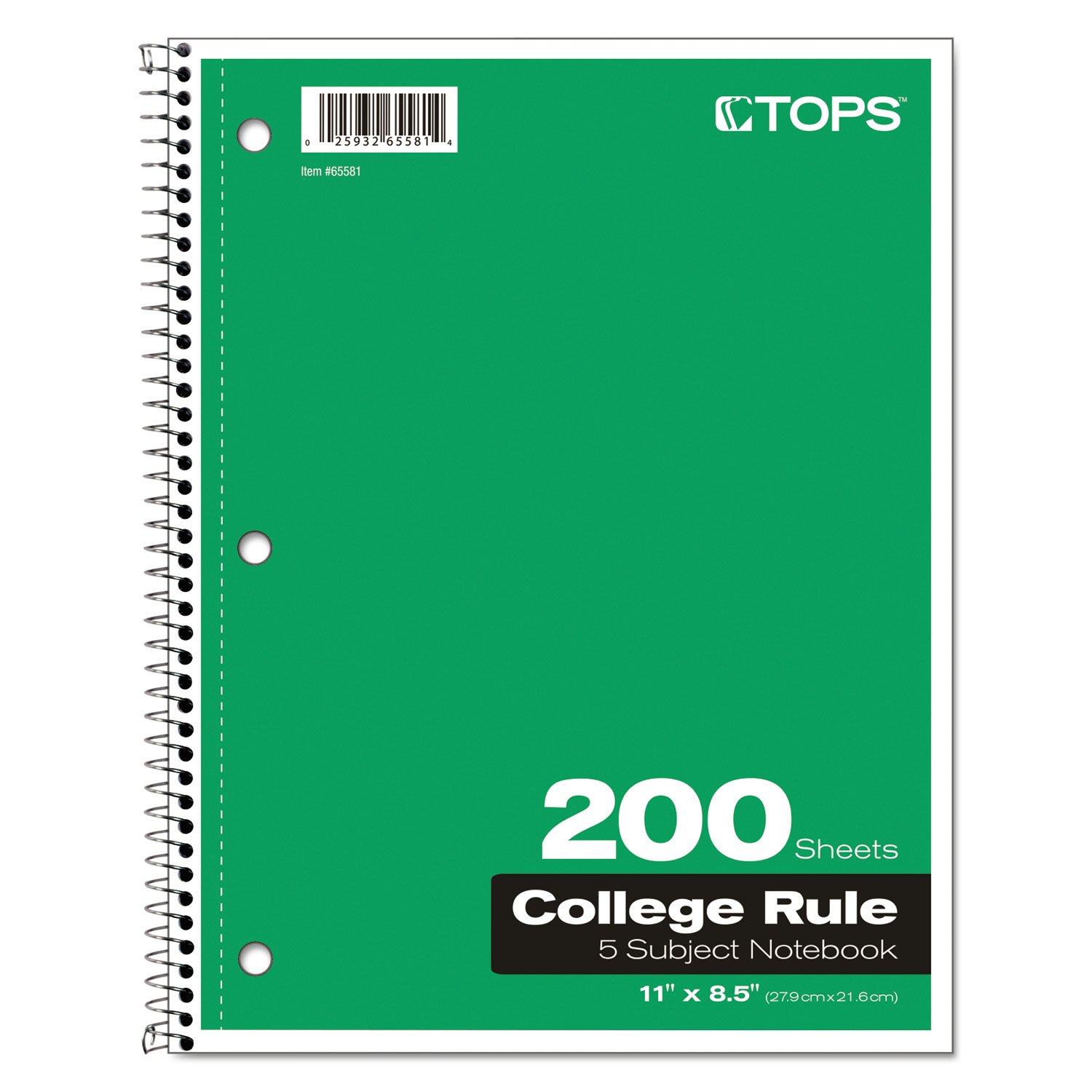TOPS 65581 Coil Lock Wirebound Notebook - College/Medium Size 11 x 8.5 Inches, 200 Sheets White Paper - Perfect for School, Office & Journaling