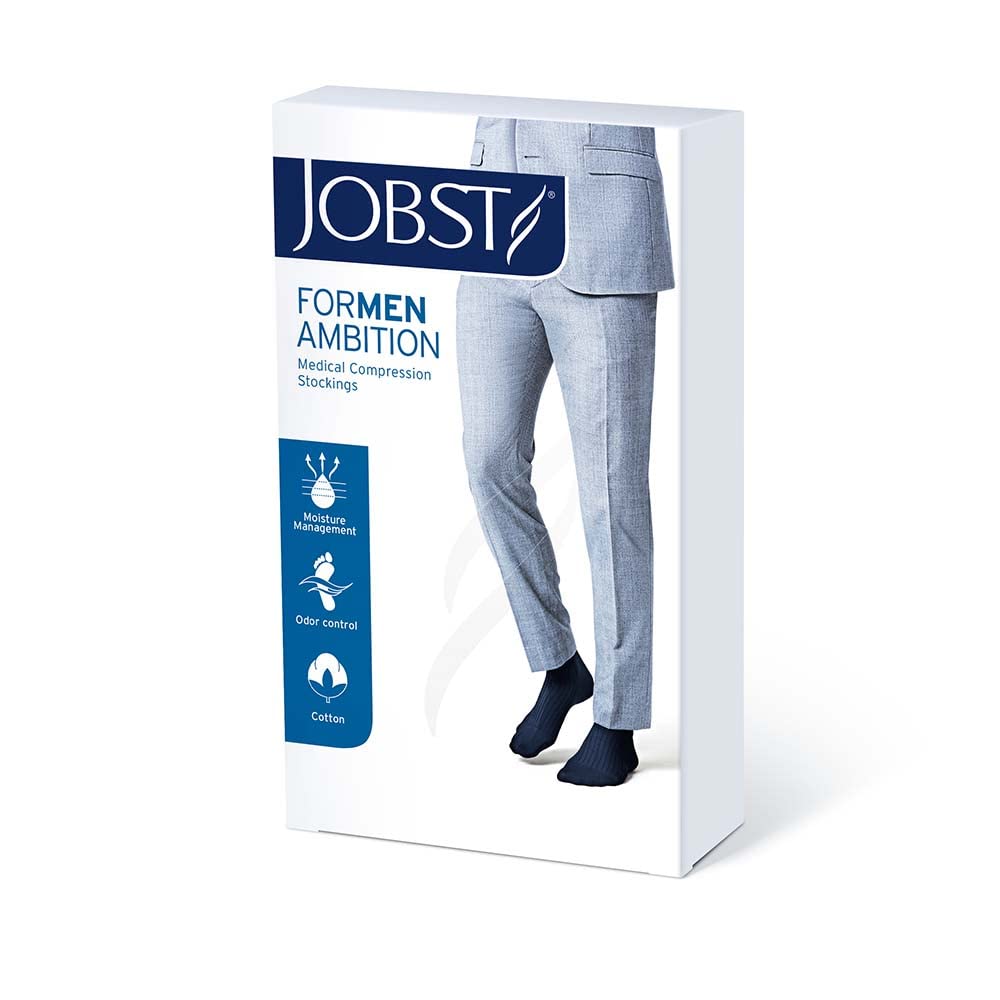 JOBST forMen Ambition 20-30 mmHg Compression Socks - Knee High, Closed Toe, Black, Size 1 Long - Ideal for Travel, Running & Varicose Vein Relief