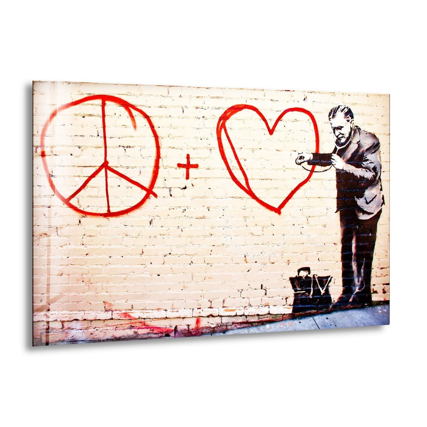Banksy Peace and Love Glass Wall Art - Modern Home Decor for Living Room, Bedroom & Office - Unique Street Art Inspired Glass Panel