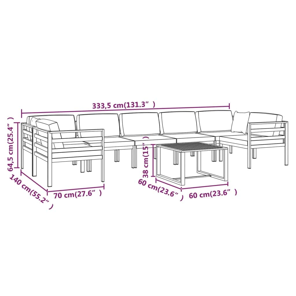 vidaXL 8-Piece Patio Lounge Set in Anthracite - Durable Aluminum Outdoor Furniture with Modular Design, Comfortable Cushions & Back Pillows for Garden, Poolside, and Backyard Relaxation