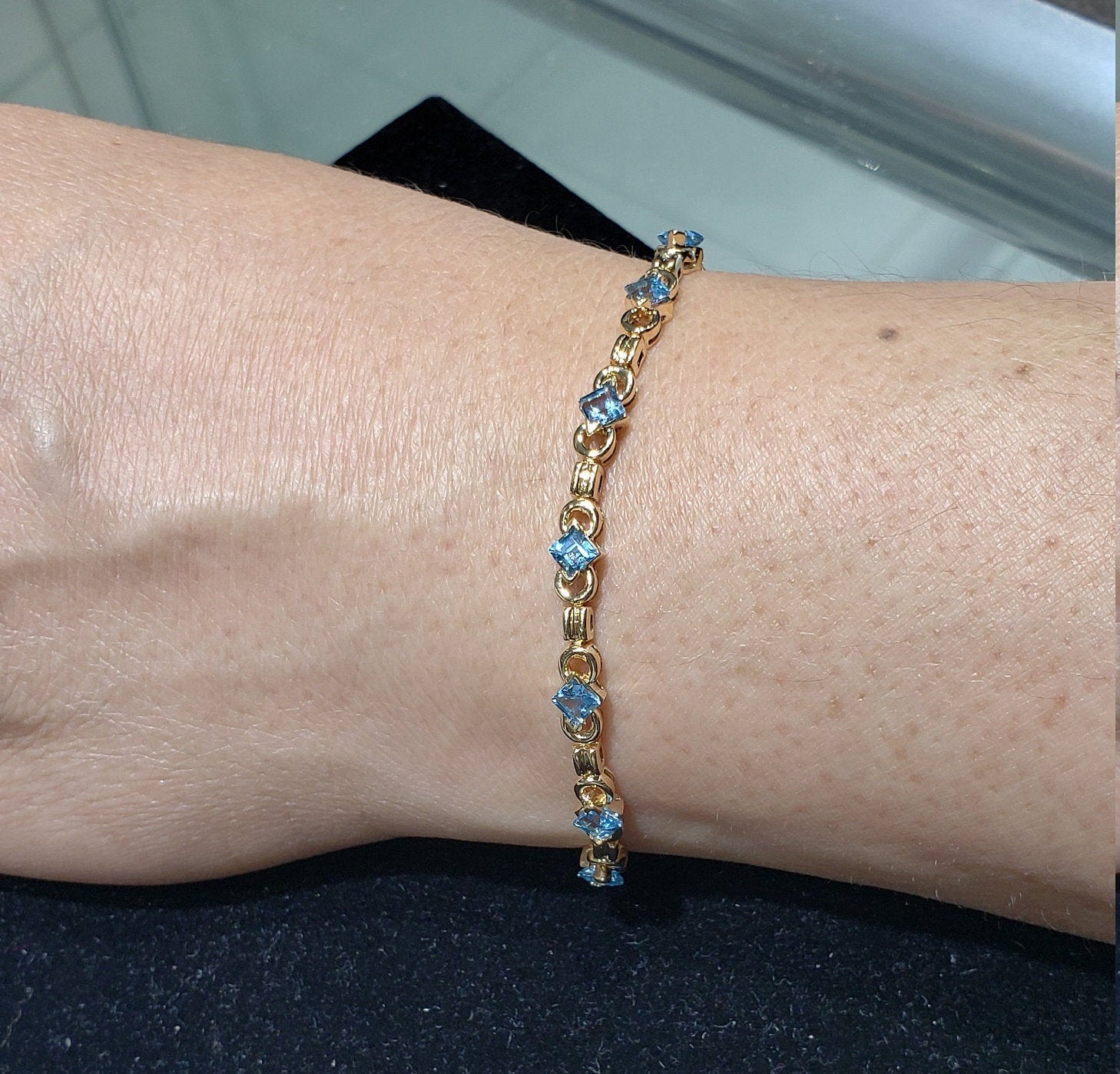 14K Yellow Gold Blue Topaz Tennis Bracelet for Women | Elegant Jewelry Gift for Birthday, Anniversary & Special Occasions