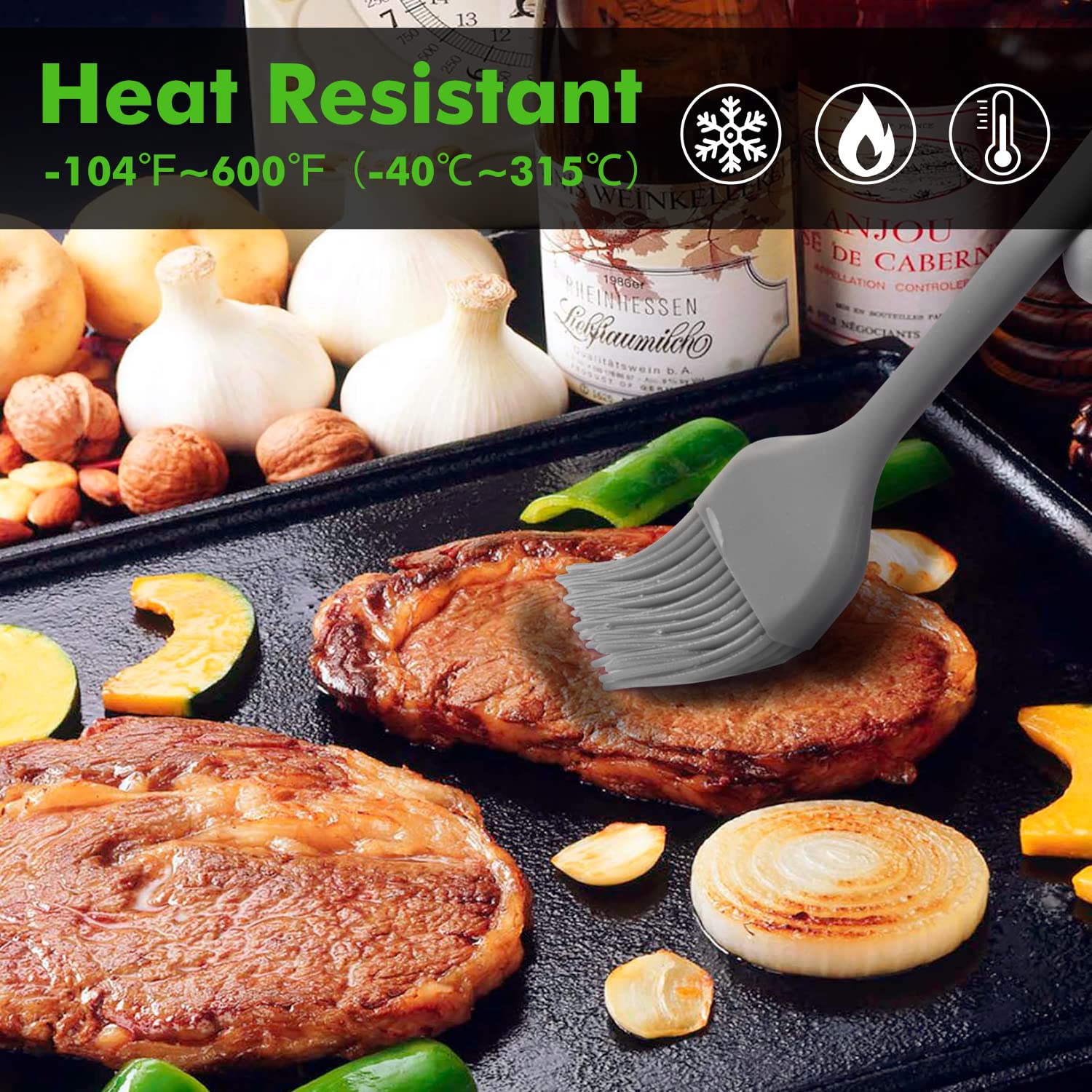 HOTEC Silicone Basting Brushes - Heat Resistant Pastry Brushes for Oil, Butter, Sauce & Marinades - Perfect for BBQ, Grilling, Baking & Cooking - BPA Free & Dishwasher Safe (Grey, 2-Pack) - Ideal for Home Kitchens, Outdoor Barbecues & Professional Bakeries