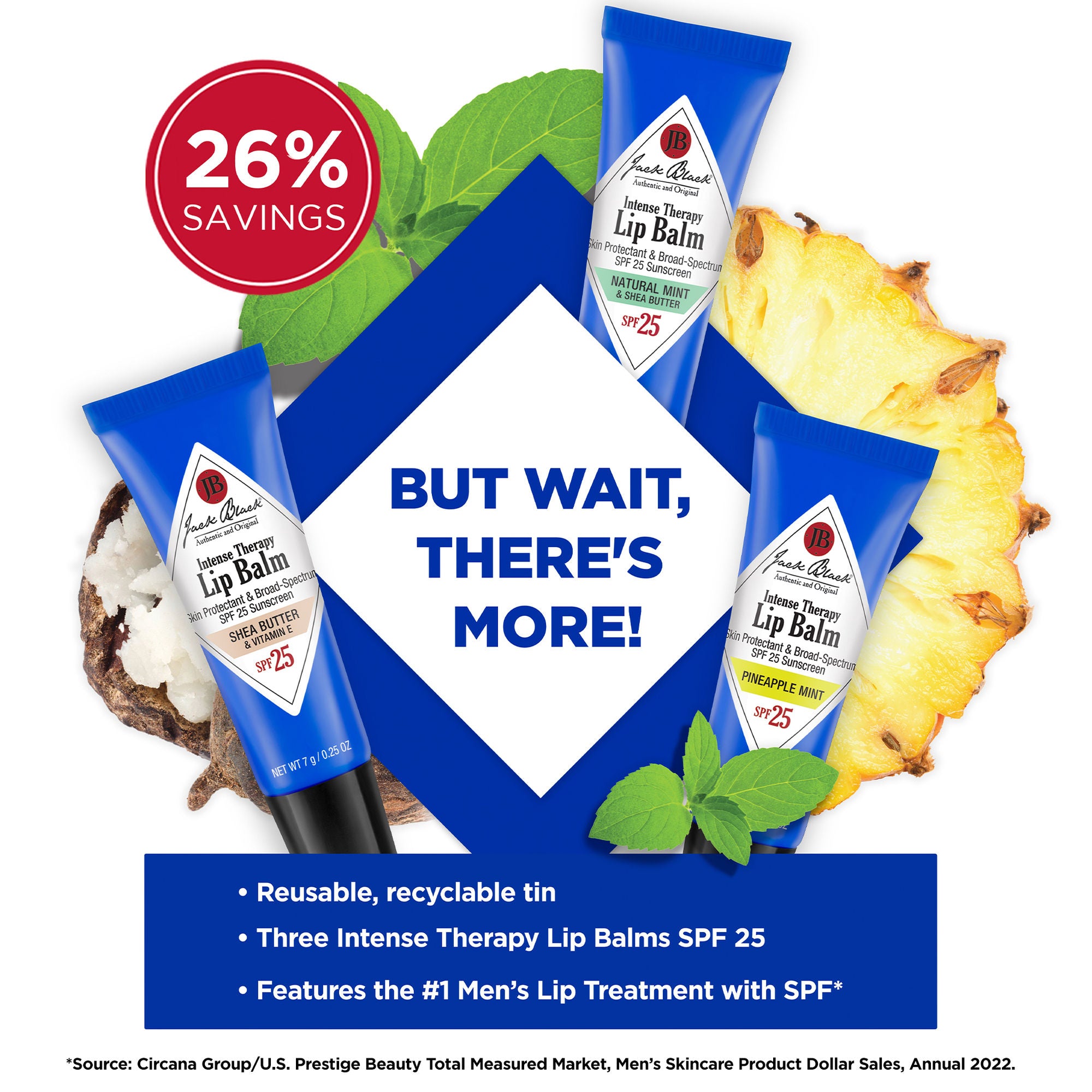 Jack Black Lip Balm Trio - Natural Moisturizing Lip Care Set for Dry & Chapped Lips - Perfect for Travel, Outdoor Activities & Daily Hydration
