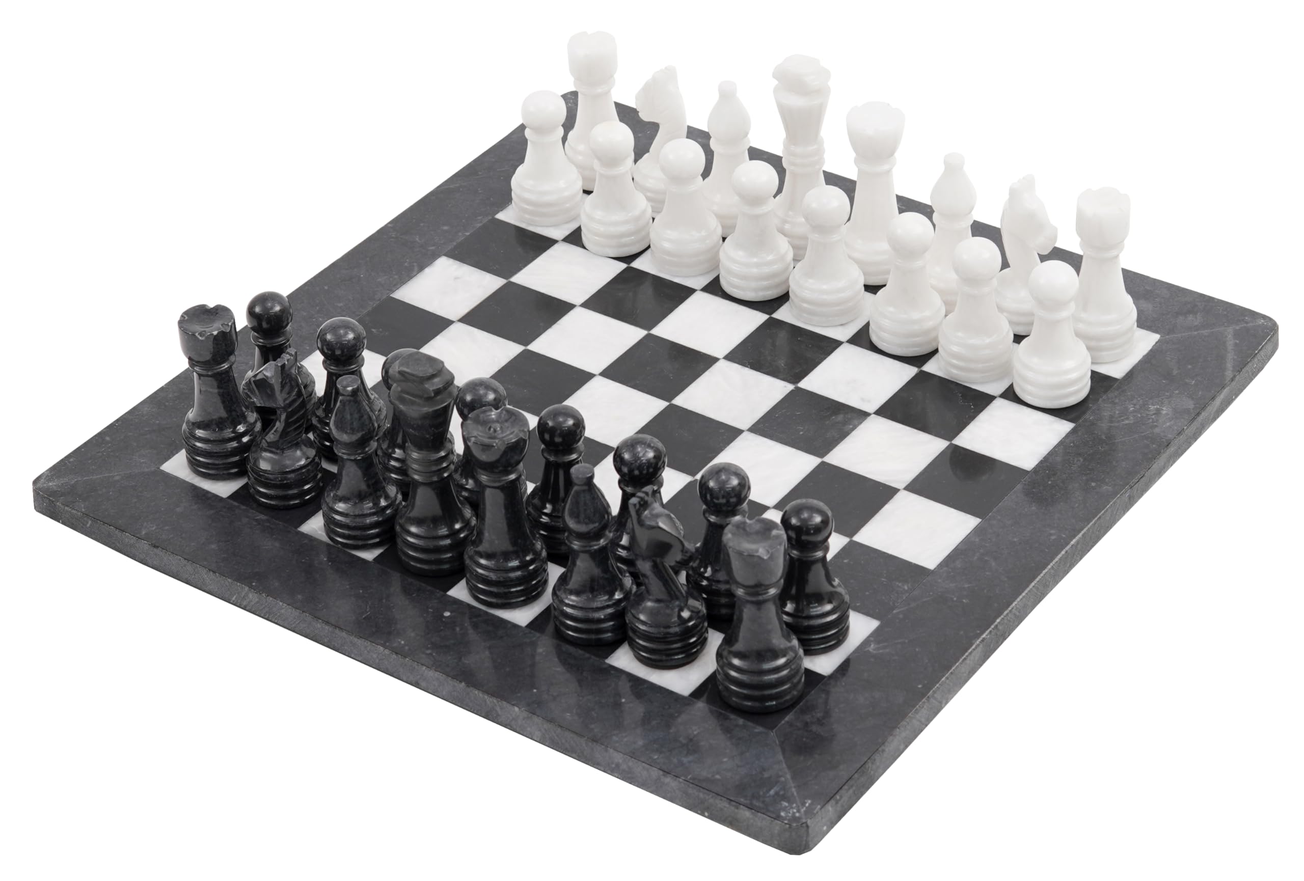 Premium Handmade Marble Chess Set - 15 Inch Black & White Chess Board with 32 Pieces - Classic Strategy Game for Adults - Perfect for Home Decor, Office, Gifts & Tournament Play