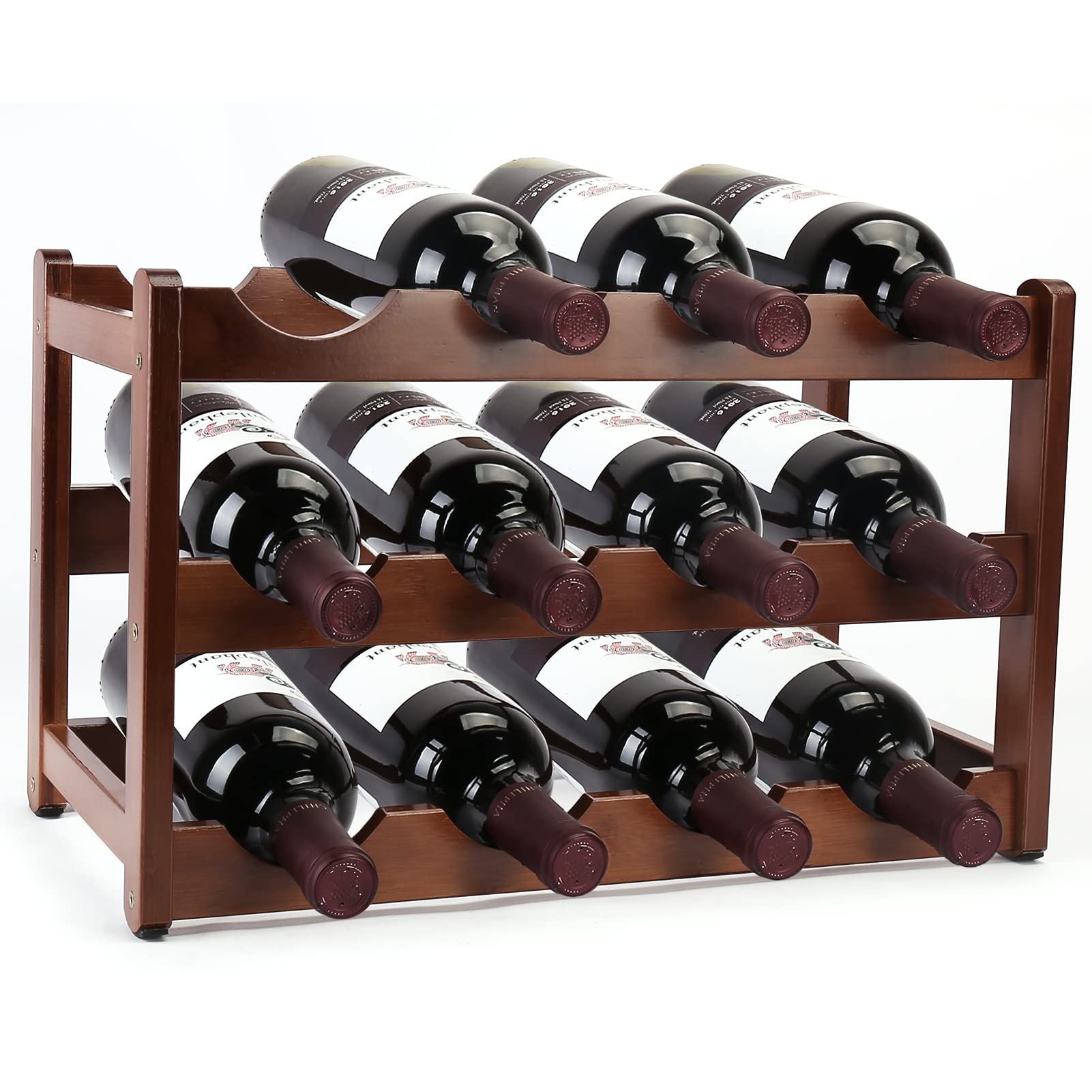 OBloved 3-Tier Stackable Bamboo Wine Rack - Countertop Wine Bottle Organizer & Storage Holder for 12 Bottles - Perfect for Kitchen, Bar, Dining Room, and Home Decor