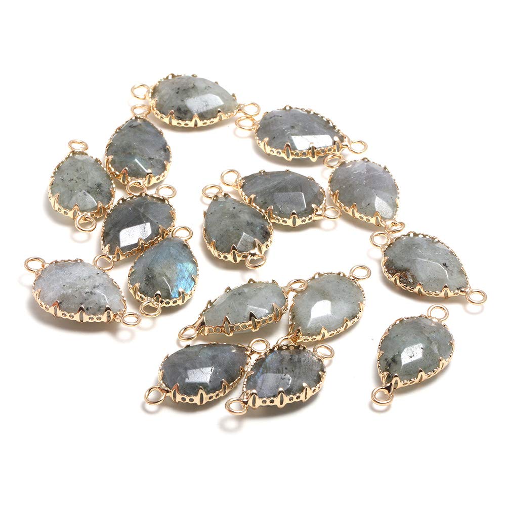 8 Pcs Natural Gemstone Quartz Stone Connectors - Water Drop Shape Agate Pendants for DIY Jewelry Making, Necklace & Bracelet Crafting - Perfect for Boho, Handmade & Beading Projects