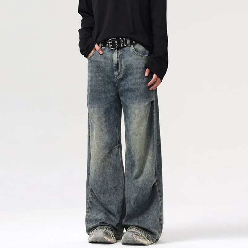 American Men's Baggy Wide Leg Jeans - Vintage Distressed Denim Pants for Streetwear & Summer Fashion | Casual Wear, Hip-Hop Style, Urban Outfits