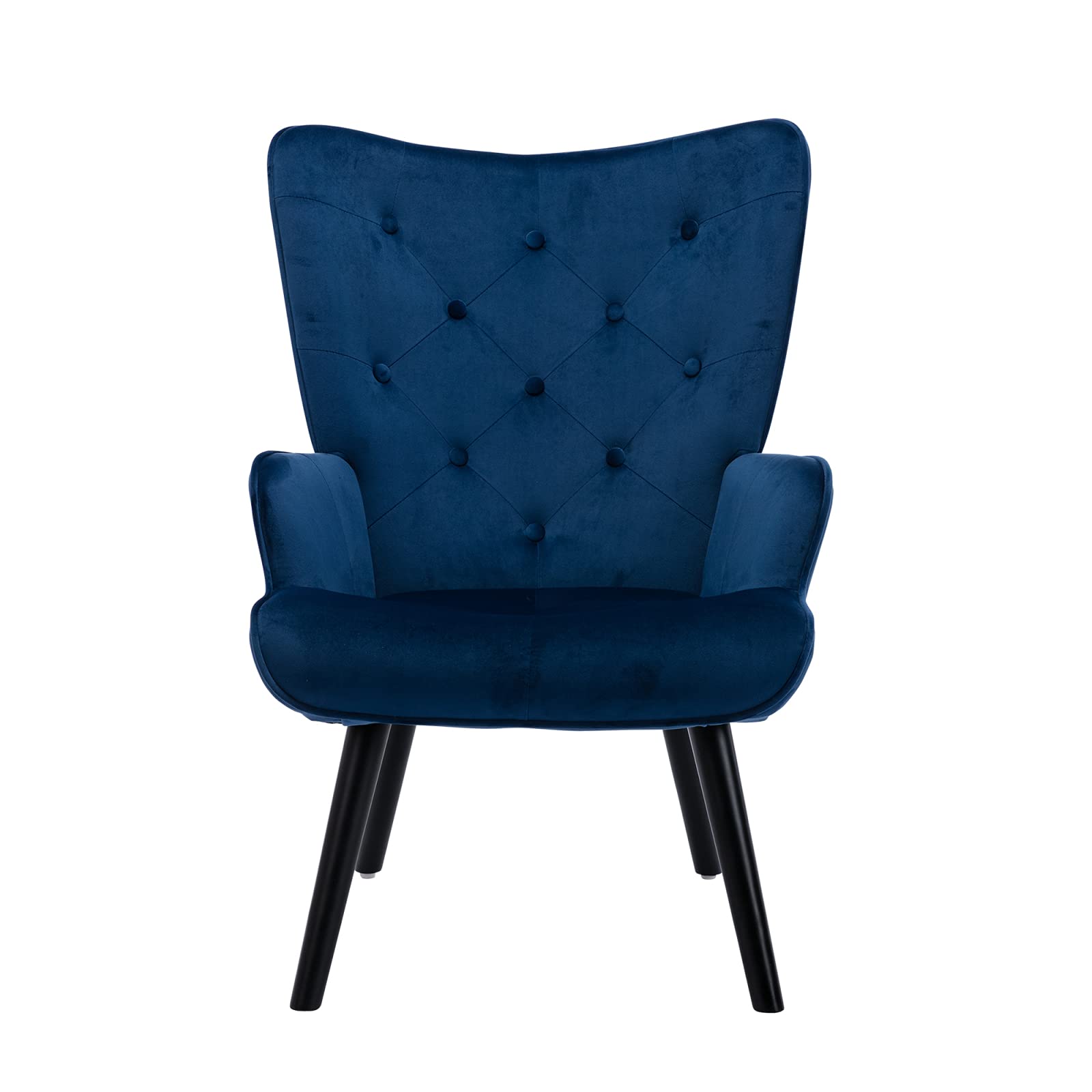 Luxury Navy Velvet Accent Chair with Tufted Upholstery & Wooden Legs - Modern Armchair for Living Room, Bedroom or Dressing Room - Comfortable Lounge Chair for Relaxing & Reading