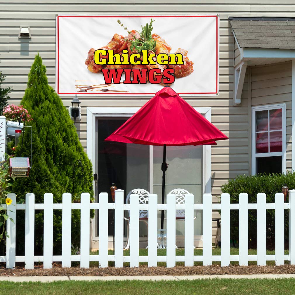 Custom Vinyl Banner for Chicken Wings Restaurant & Cafe - 60x144 Inches, Weatherproof Outdoor Sign with 10 Grommets (Multiple Sizes Available) - Perfect for Restaurant Advertising, Food Promotions & Yard Signs