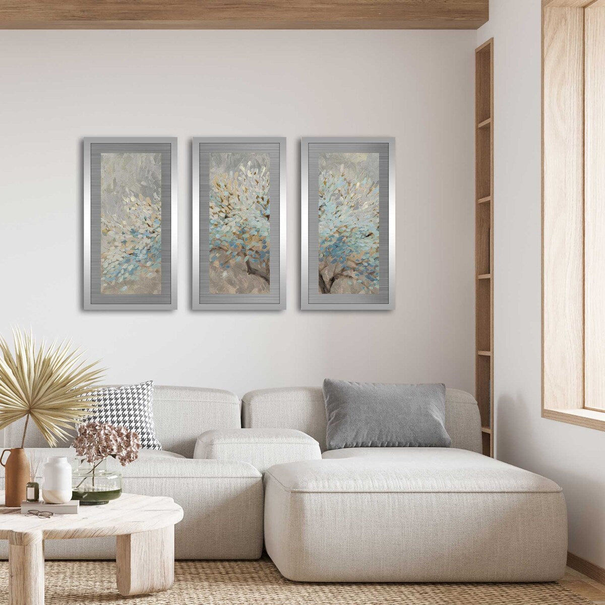 3-Piece Silver Aluminum Wall Art Prints - Elegant Home Decor for Living Room, Bedroom & Office