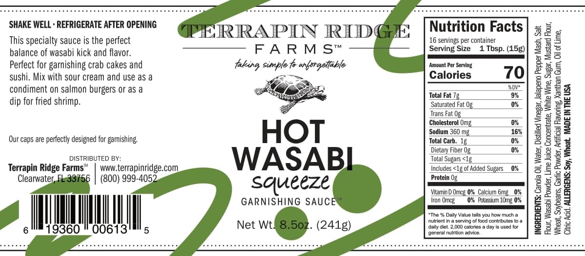 Terrapin Ridge Farms Hot Wasabi Sauce - 8.5oz Squeeze Bottle for Sushi, Seafood & Asian Dishes - Spicy Condiment & Garnish