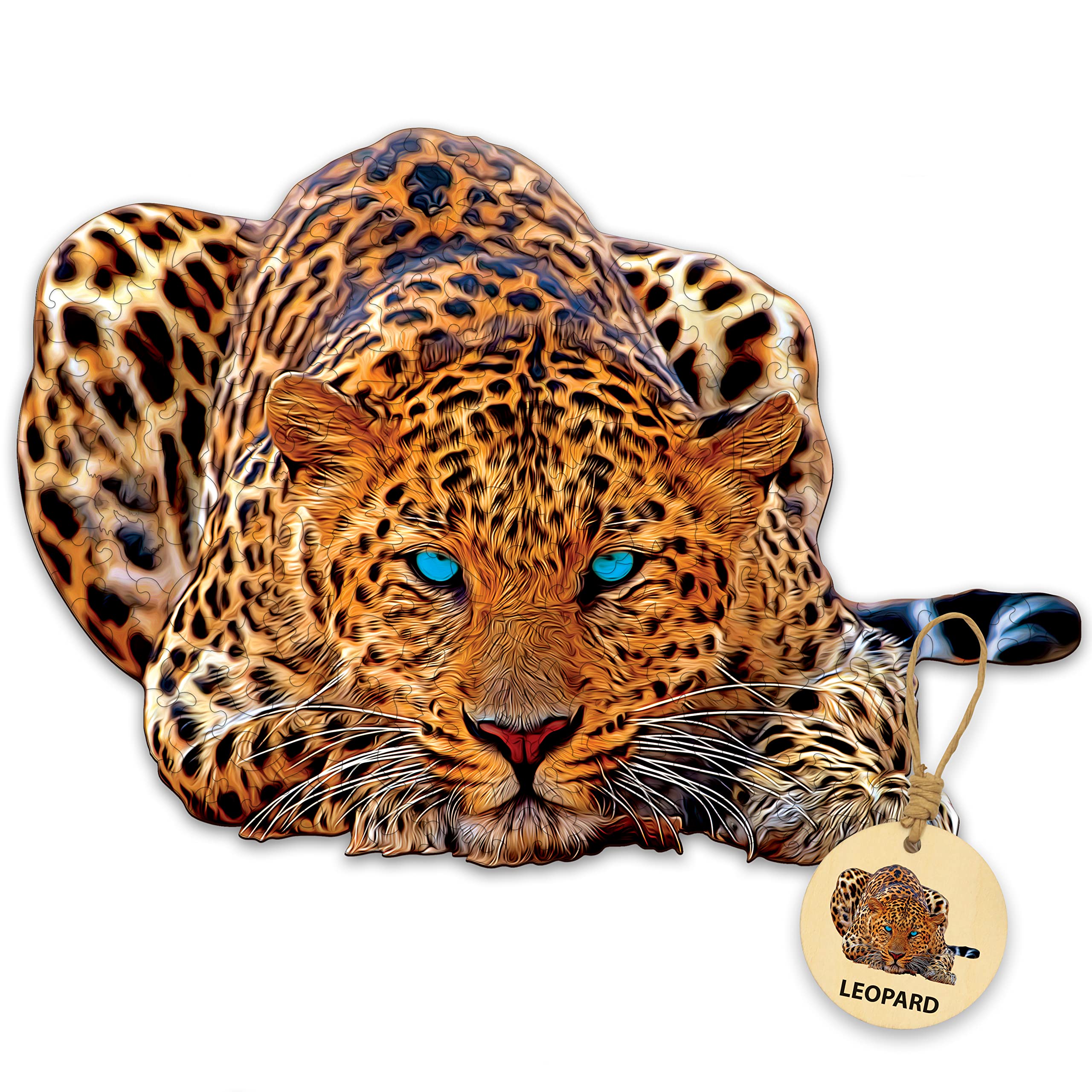 DEPLEE 246-Piece Wooden Jigsaw Puzzle for Adults - Unique Leopard with Blue Eye Animal Puzzle, 19.4x13.7 Inches, Creative Challenge Gift for Family & Friends | Perfect for Home Decor, Stress Relief, and Family Game Night