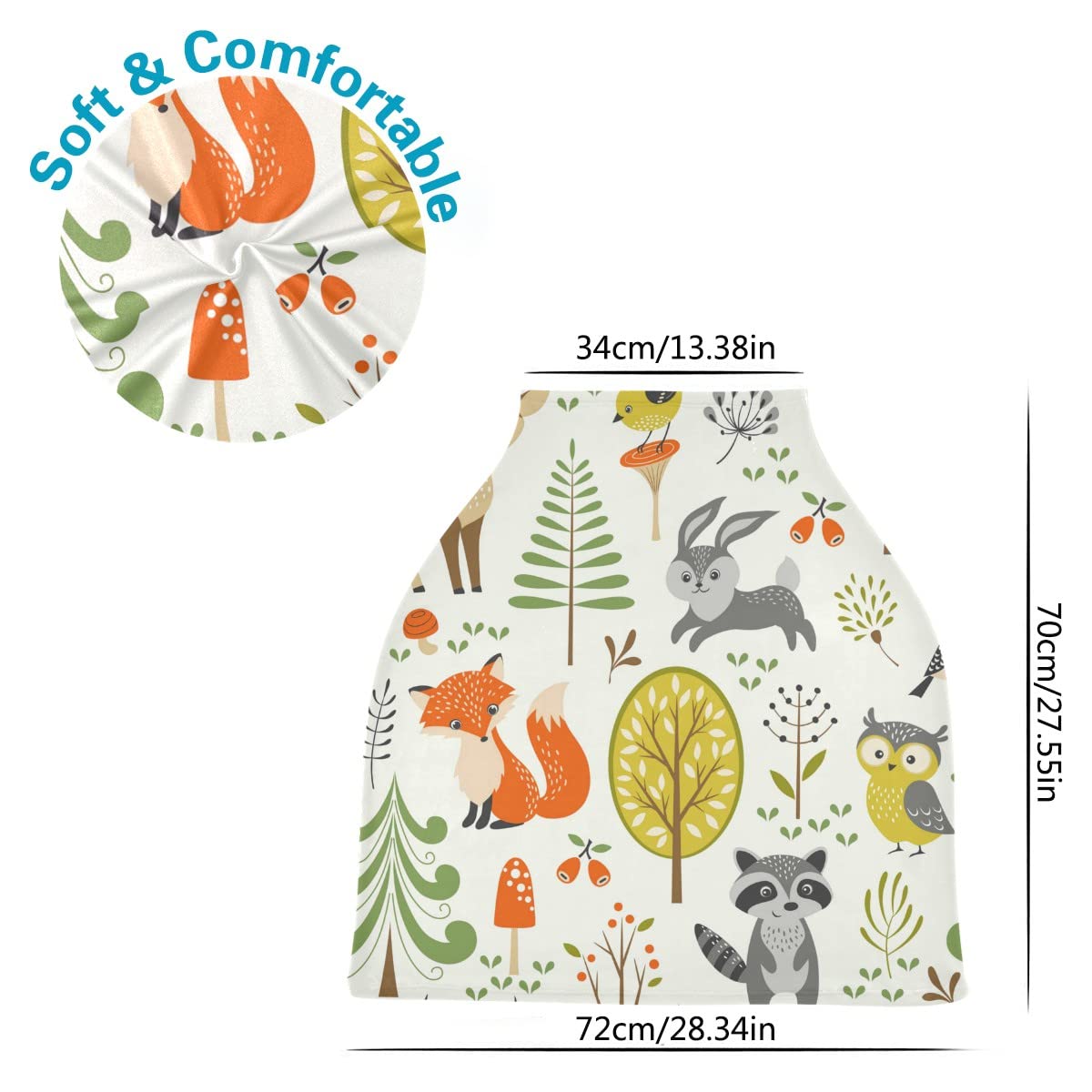 Cute Woodland Animals Nursing Cover - Soft Breastfeeding Cover, Multi-Use Baby Car Seat Canopy, Shopping Cart Cover & Stroller Blanket - Perfect for Nursing, Outings & Travel