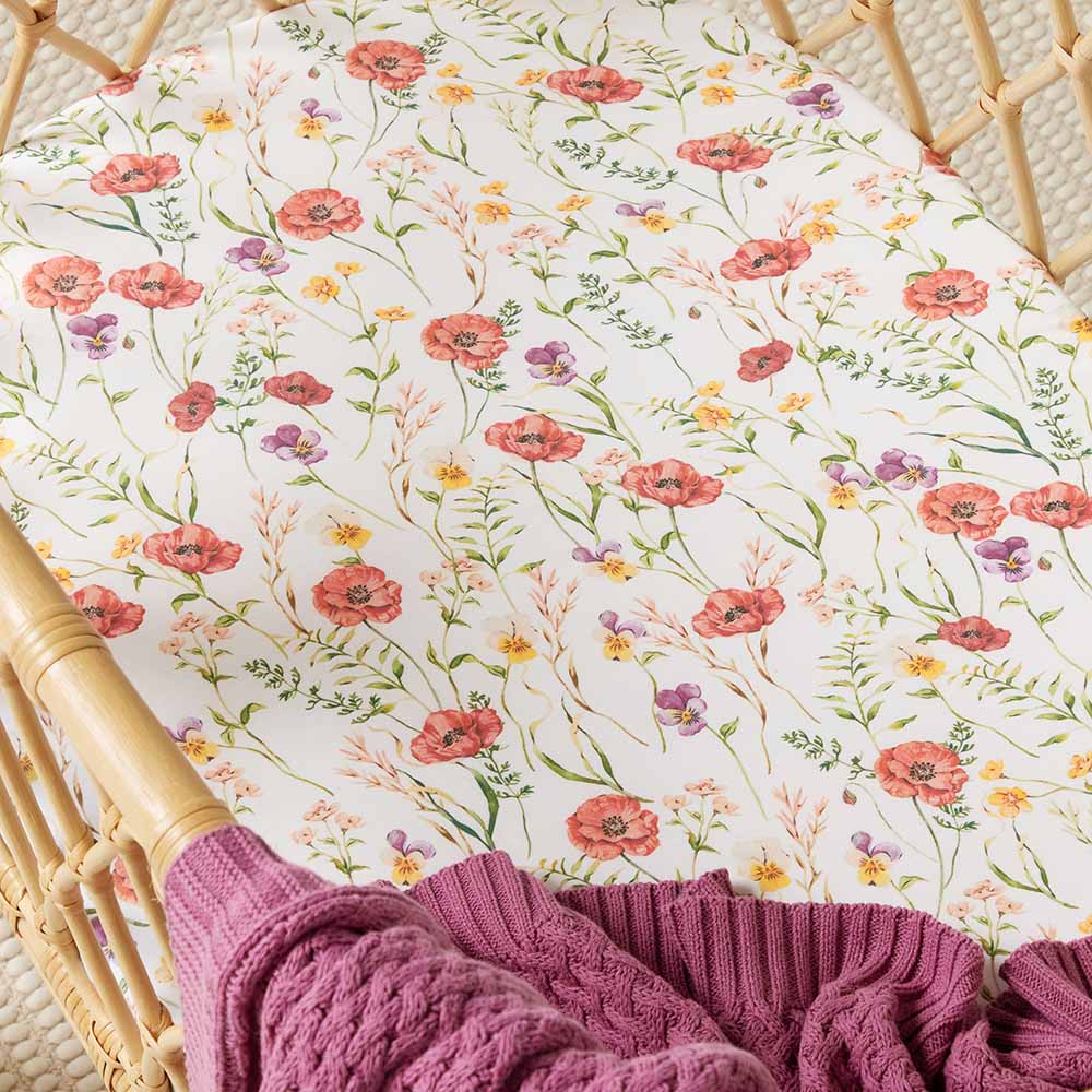 Snuggle Hunny Soft Bassinet Sheet & Changing Pad Cover - Meadow Print - Waterproof & Breathable for Baby Crib, Bassinet, and Changing Table - Perfect for Nursery, Daycare, and Travel