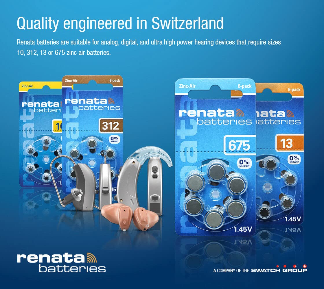 Renata 312 Zinc Air 1.45V Hearing Aid Batteries (300 Count) - Swiss-Designed Long-Lasting Power for Hearing Devices | Perfect for Daily Use, Travel & Emergency Backup