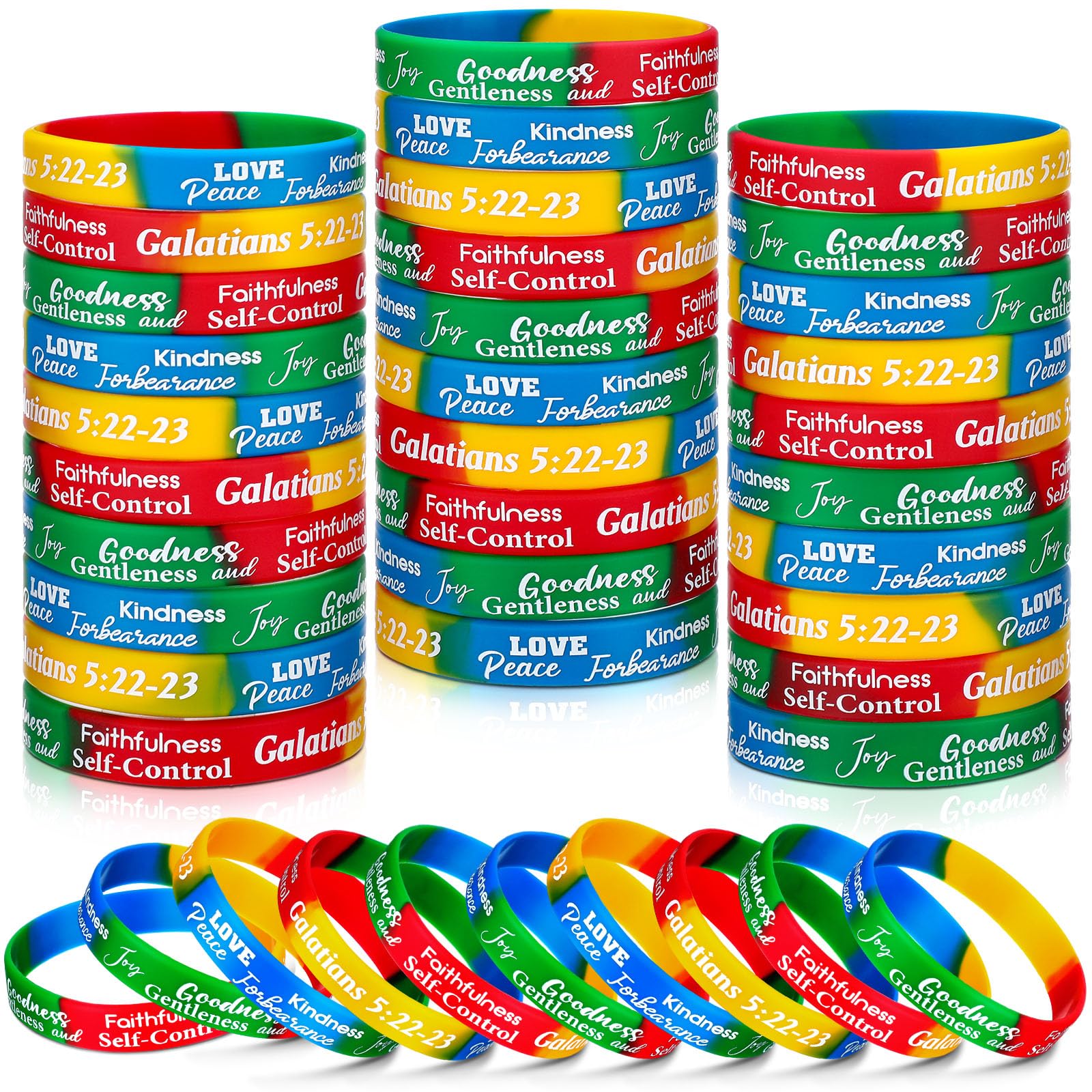 48 Pcs Fruit of the Spirit Silicone Bracelets - Christian Religious Wristbands with Inspirational Scripture for Love, Joy, Peace, Patience - Bulk Motivational Gifts for Church Groups, Bible Study & Faith-Based Events