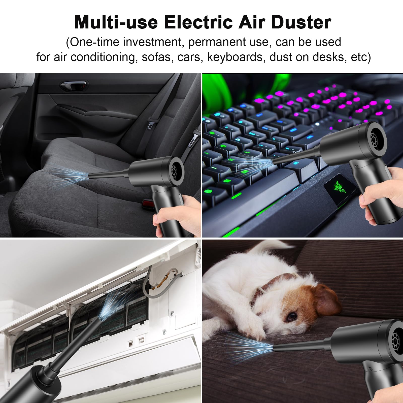 Upgraded 106,000 RPM Electric Air Duster - Cordless Keyboard Cleaner with 3 Speeds & LED Screen | Replaces Compressed Air Cans | 7800mAh Battery for Office, PC, Desk & Sofa Cleaning | Perfect for Electronics, Keyboards, Computer Components & Home Dusting