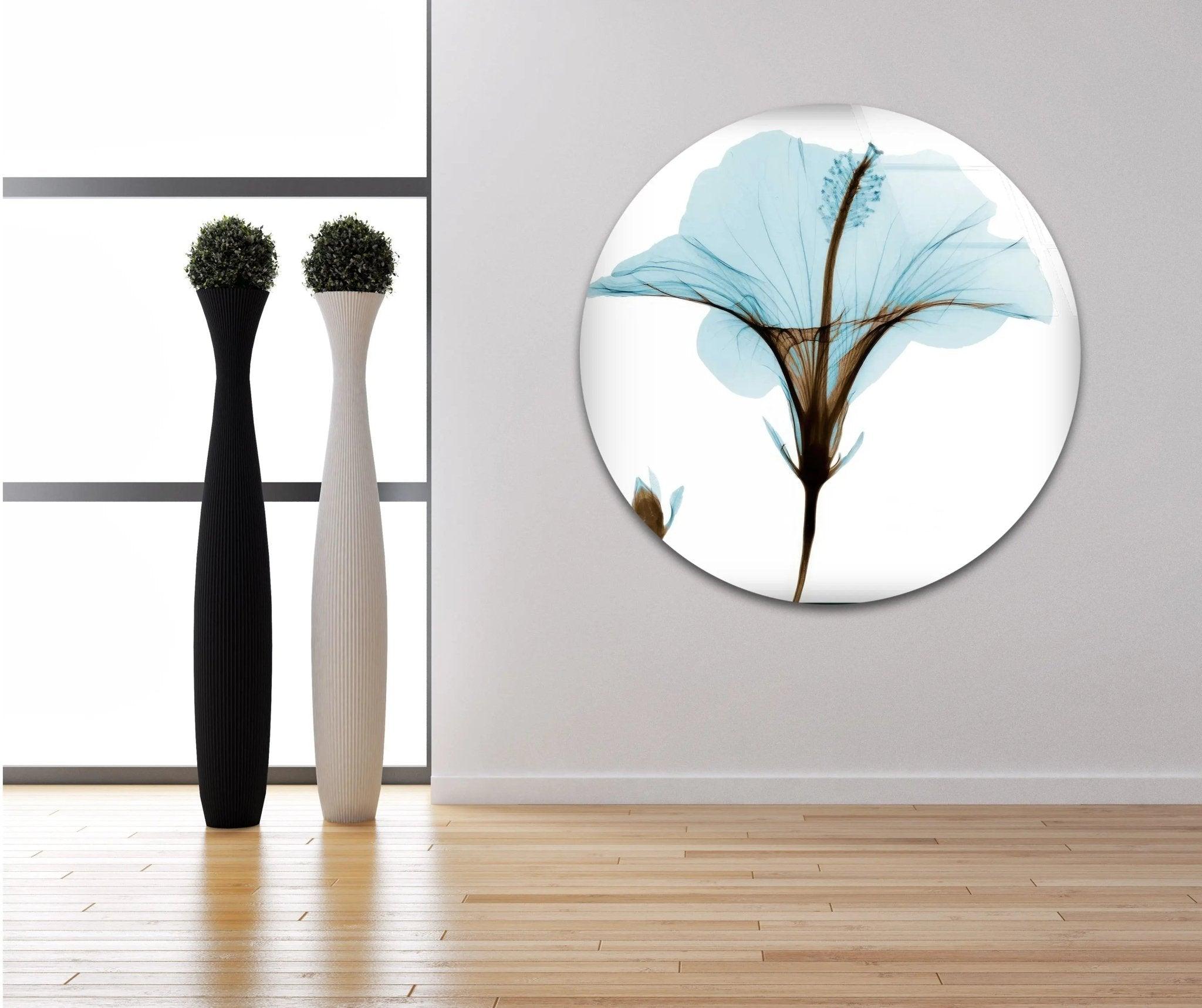 Albert Koetsier Aqua Hibiscus Glass Wall Art - Handcrafted Stained Glass Decor for Living Room, Bedroom & Office - Elegant Floral Design for Home & Office Decor