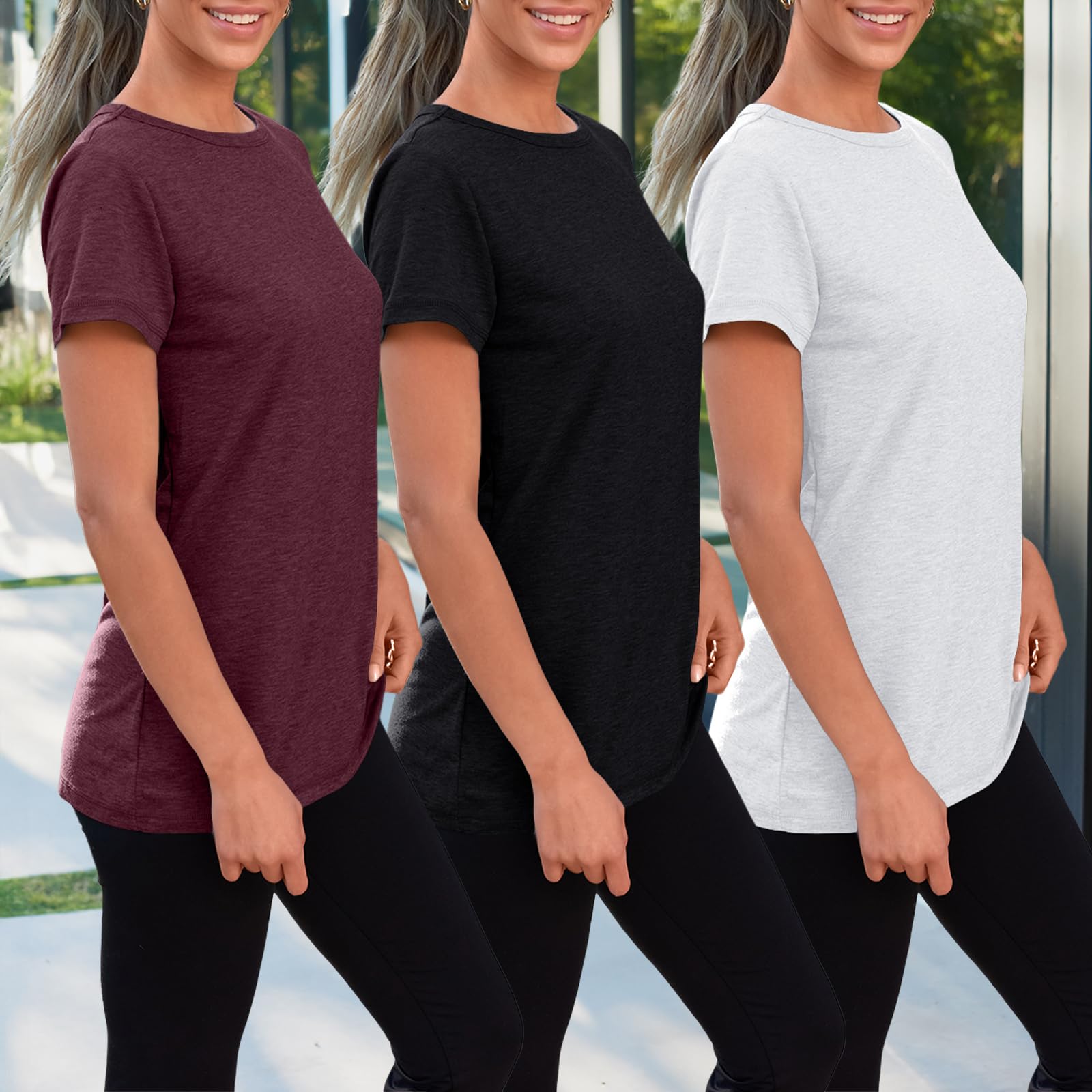 Women's 3 Pack Short Sleeve T-Shirts - Summer Basic Tees for Casual Wear, Vacation Outfits & Workout Clothes | Soft & Comfortable Cotton Tops | Perfect for Daily Wear, Gym, Travel & Beach 2025