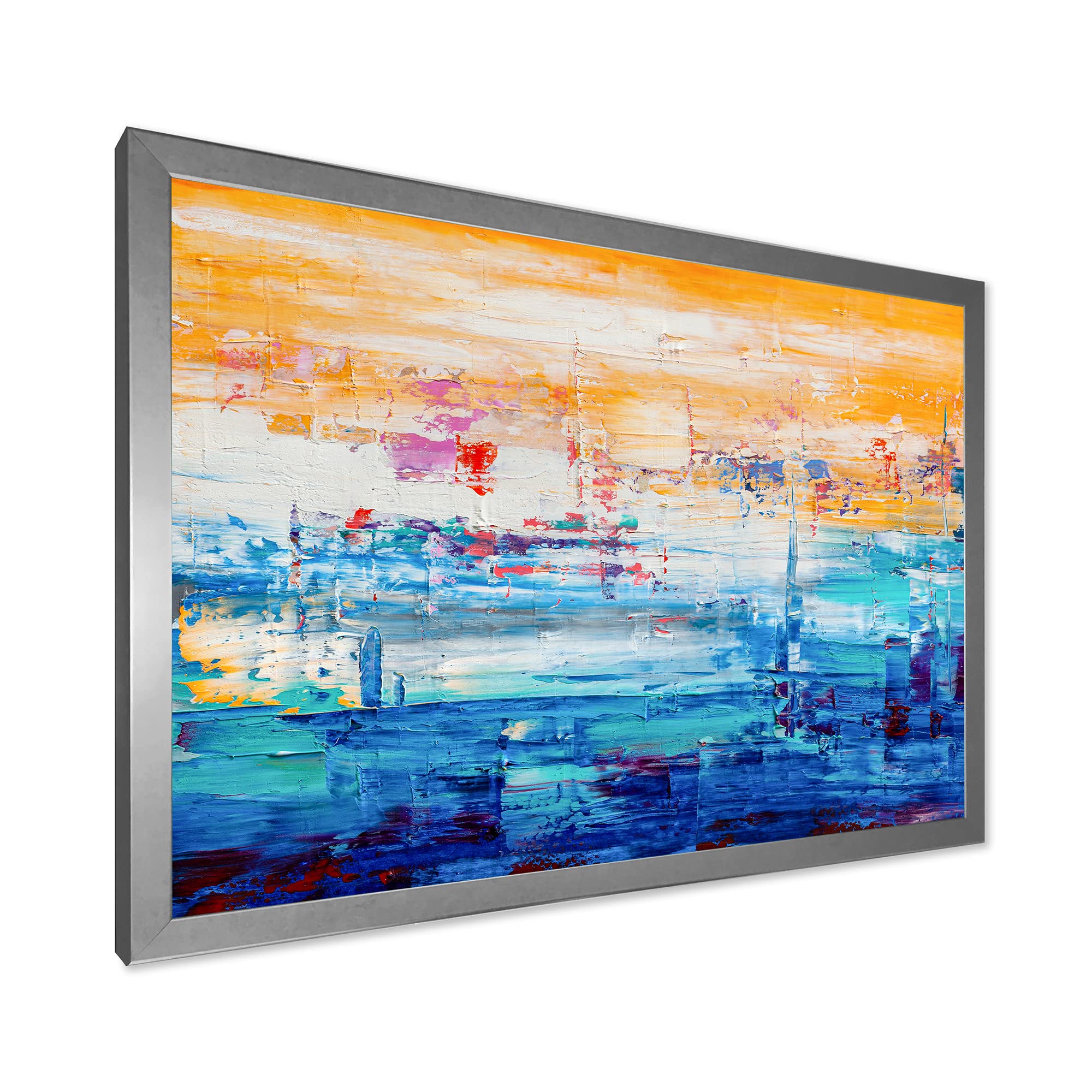Abstract Modern Framed Wall Art - Orange & Blue Contemporary Home Decor - Perfect for Living Room, Bedroom & Office Wall Decor