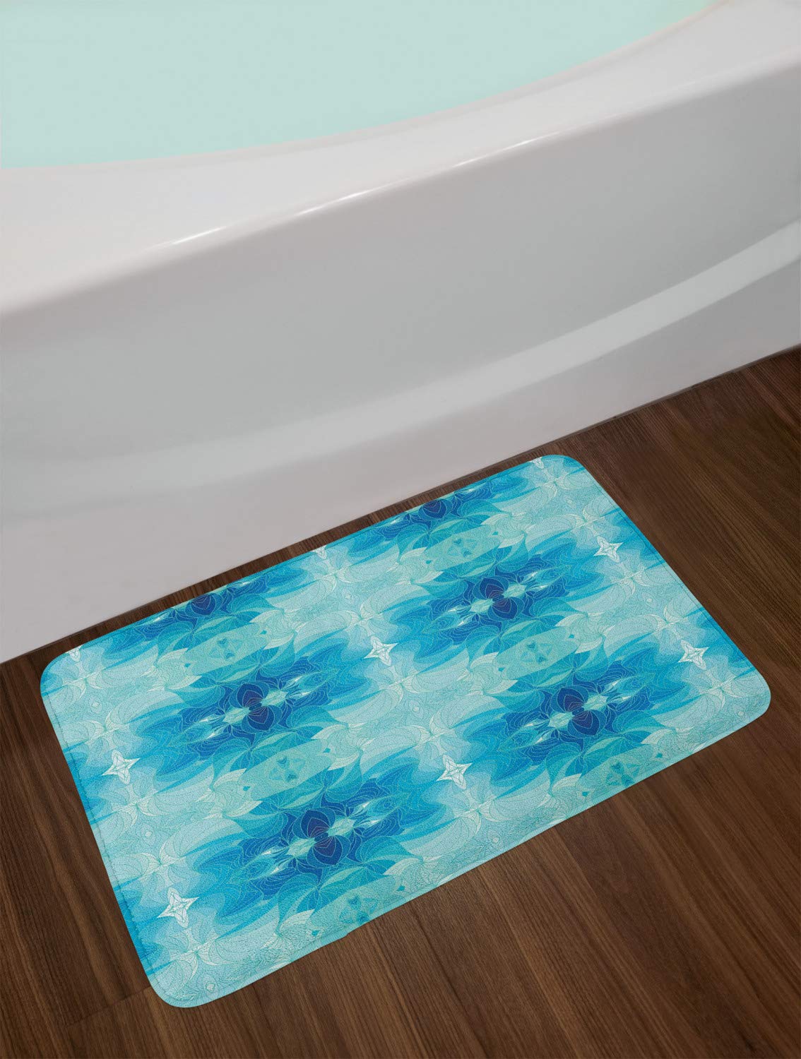 Ambesonne Non-Slip Plush Bath Mat with Abstract Aquatic Waves Design, 30