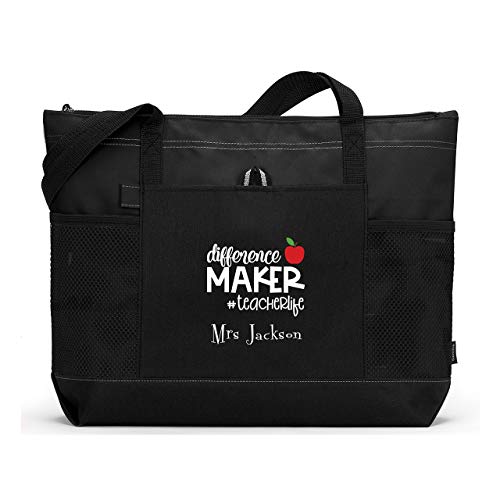 Custom Personalized Teacher Tote Bag with Zipper - Inspirational 'Difference Maker' Gift for Educators - Perfect for School, Work & Teacher Appreciation Day