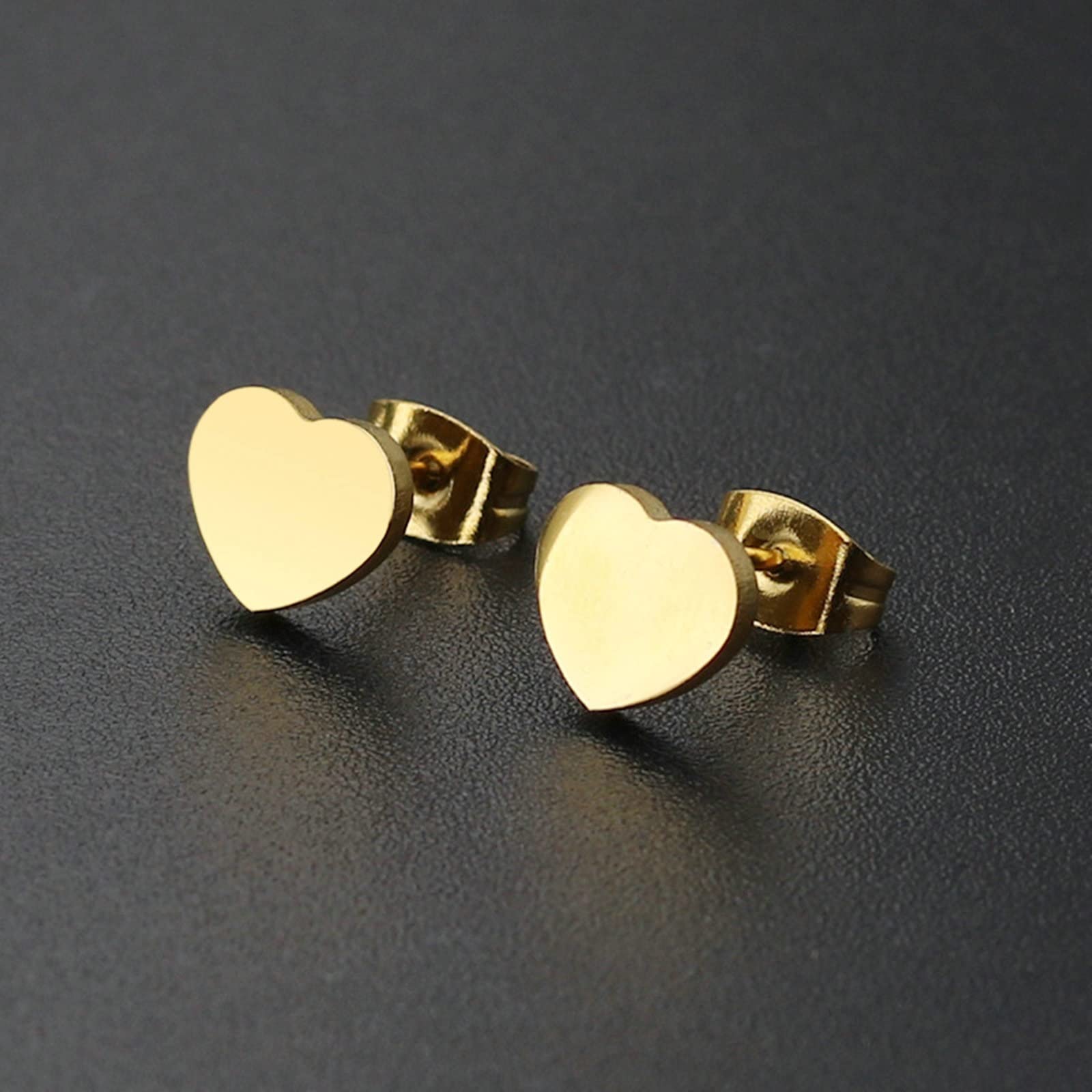 Titanium Stud Earrings for Women - Silver, Black & Gold Heart Studs (3 Pairs, 6/8mm) | Hypoallergenic, Lightweight Jewelry for Everyday Wear & Special Occasions