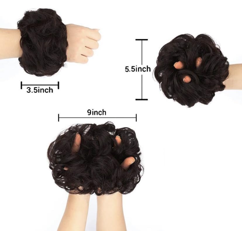 D-DIVINE Messy Bun Hair Piece & Scrunchies for Women - Curly Wavy Black Bun, Elegant Chignon Wedding Hairstyle Accessories - Perfect for Bridal, Prom, Party and Everyday Wear