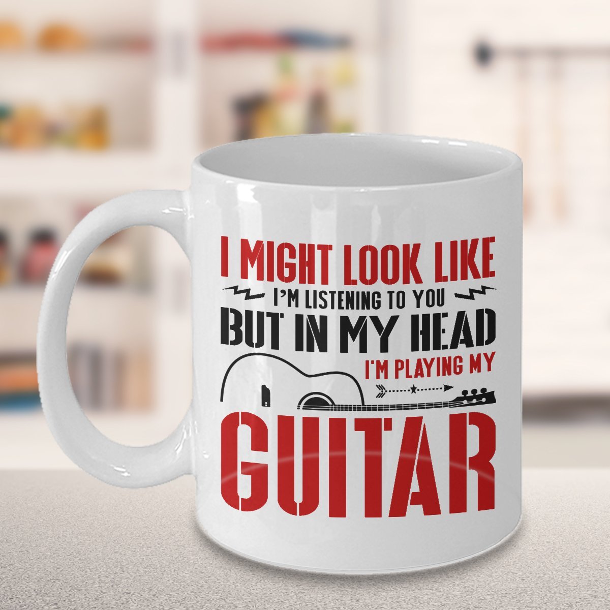 EpicMugs Funny Guitar Lover Coffee Mug - 'I Might Look Like I'm Listening But In My Head I'm Playing Guitar' - Perfect Gift for Musicians & Guitar Players - Ideal for Coffee, Tea & Office Use