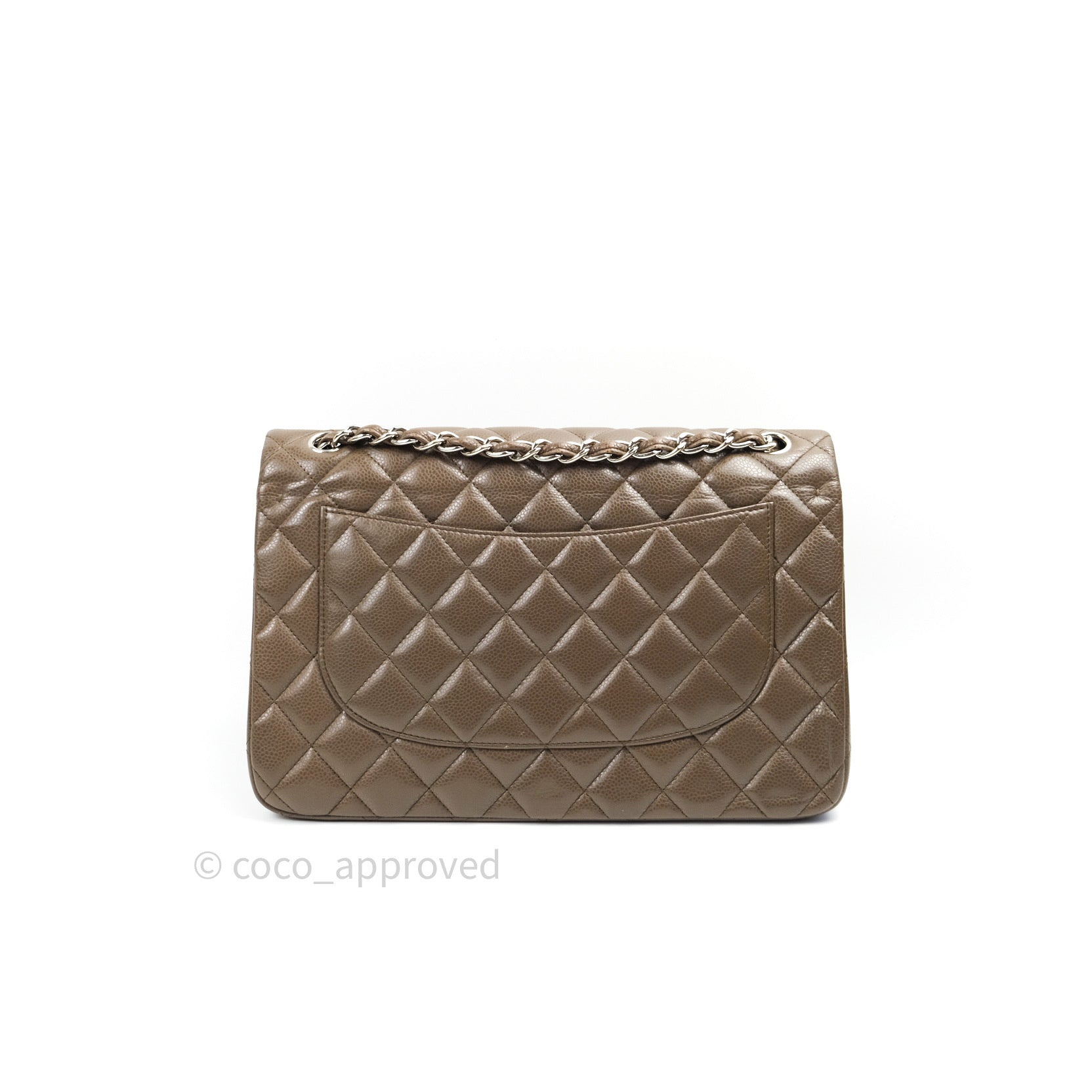 Chanel Classic Double Flap Quilted Jumbo Bag in Khaki Caviar Leather with Silver Hardware - Luxury Designer Handbag for Women, Perfect for Work, Evening Events & Everyday Use