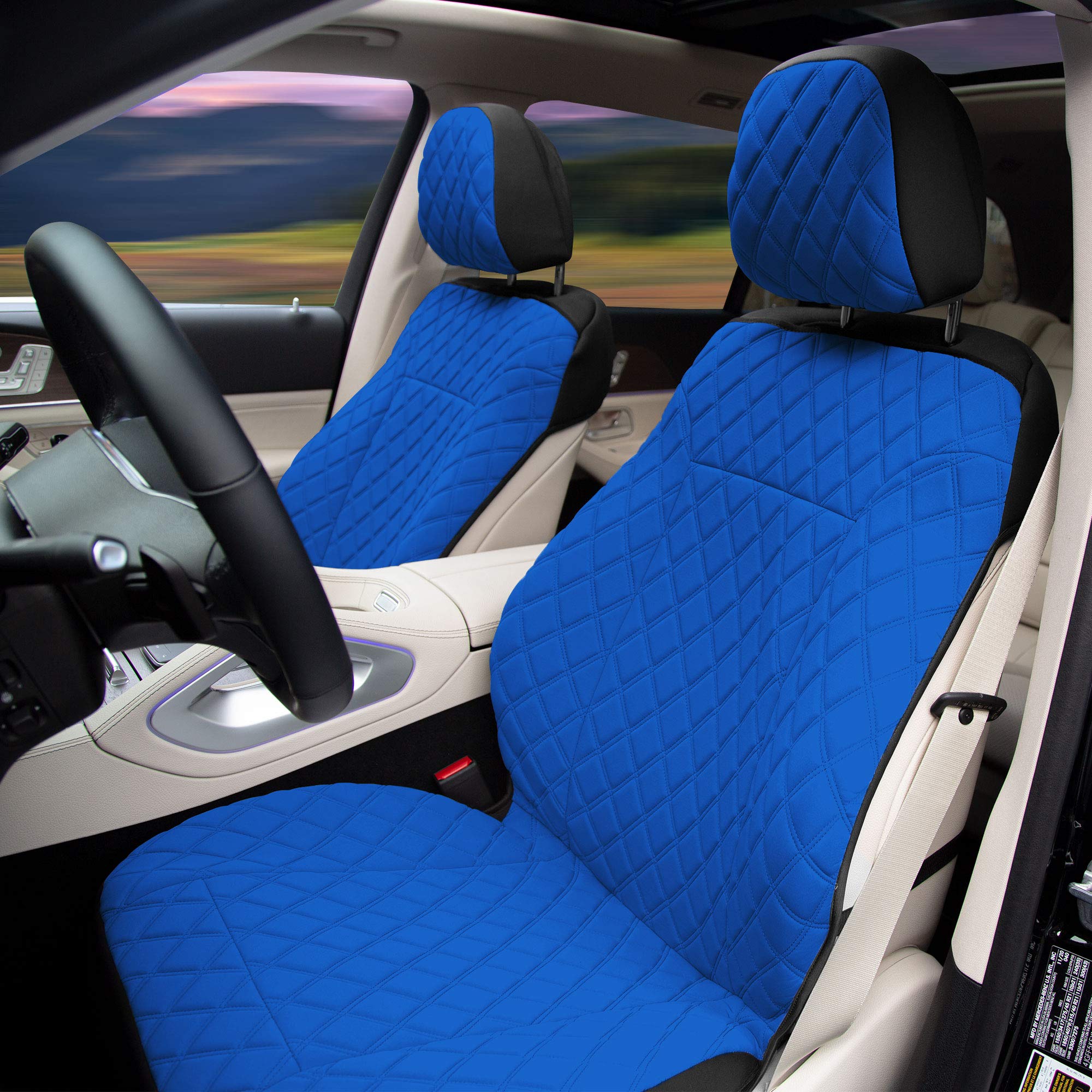 FH Group Neosupreme Universal Low Back Car Seat Covers - Removable Headrest, Airbag Compatible for SUV, Van, Truck - Premium Blue Seat Protectors for Comfort & Style - Perfect for Daily Commute, Road Trips & Family Travel