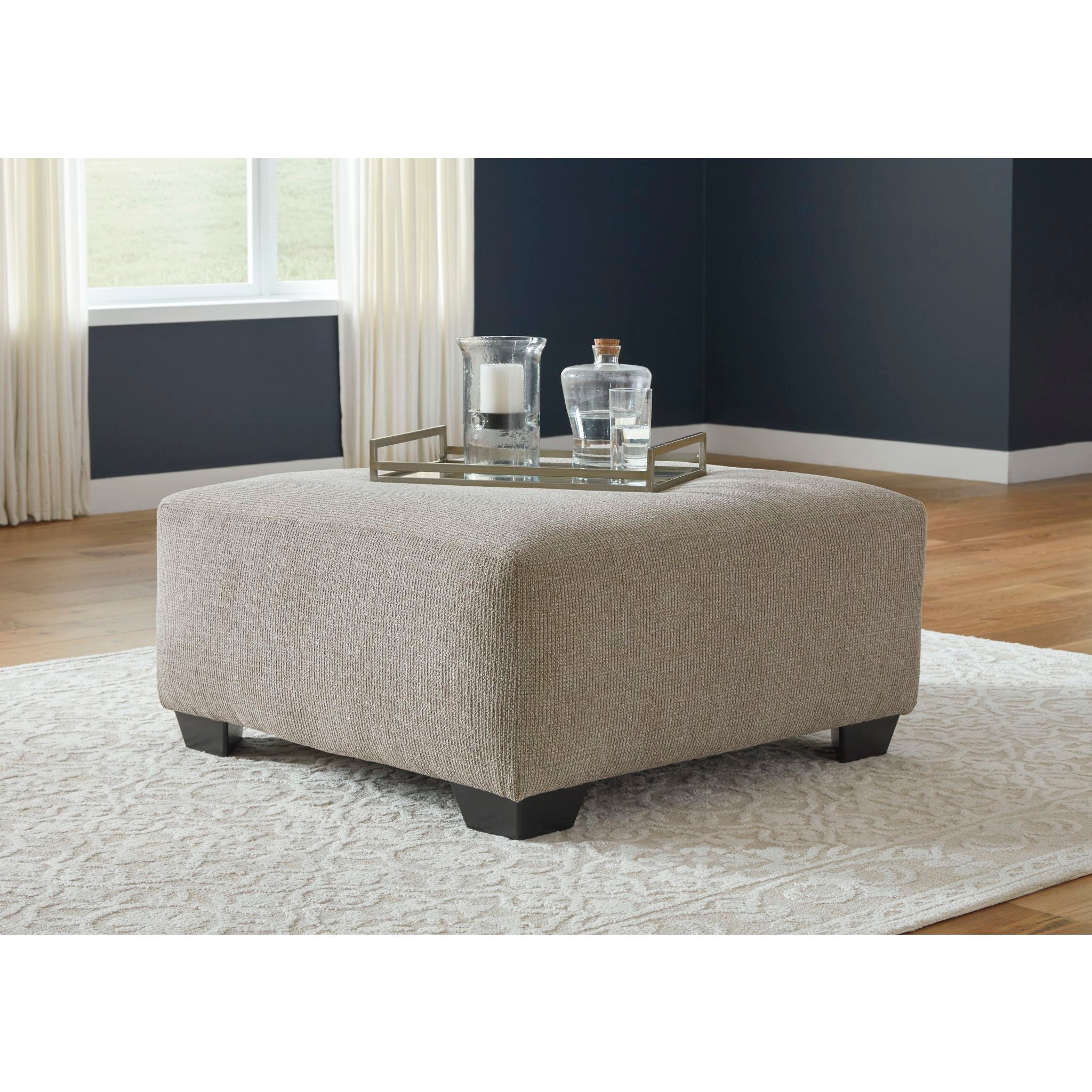 Baranello Oversized Accent Ottoman in Stone - Stylish Footrest & Extra Seating for Living Room, Bedroom or Office