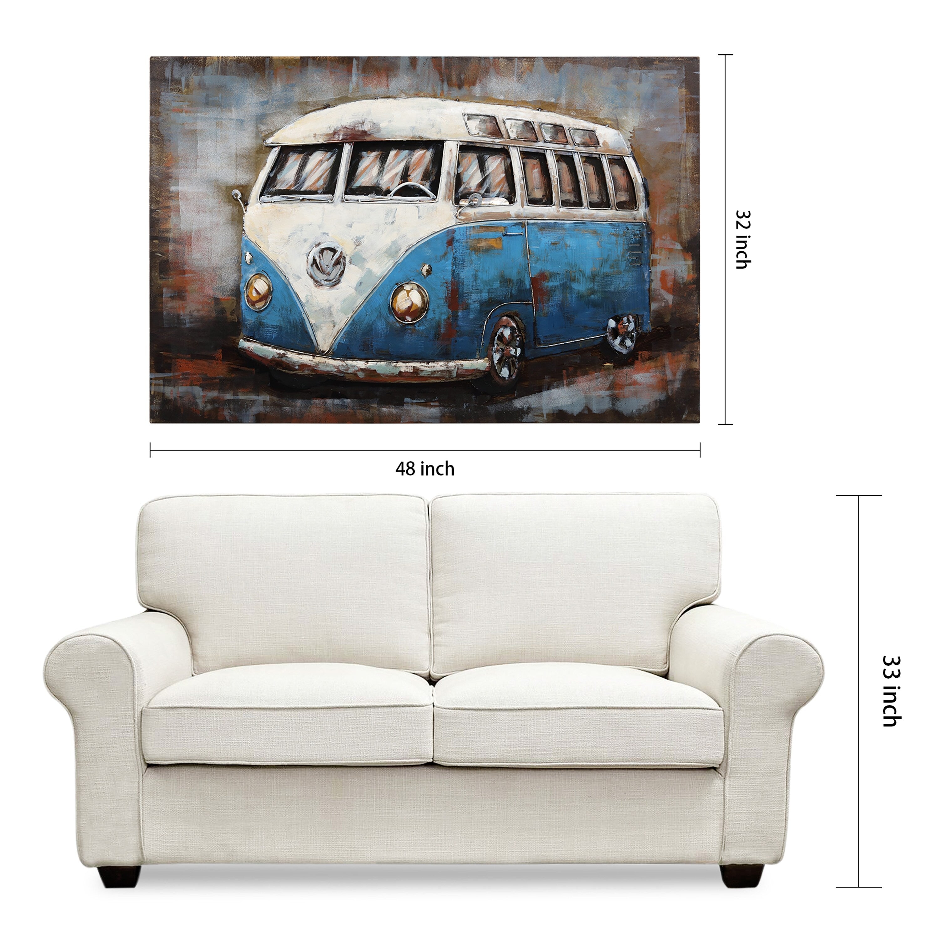 Blue Bus Mixed Media Iron Hand Painted 3D Wall Art - Rustic Home Decor for Living Room, Bedroom & Office