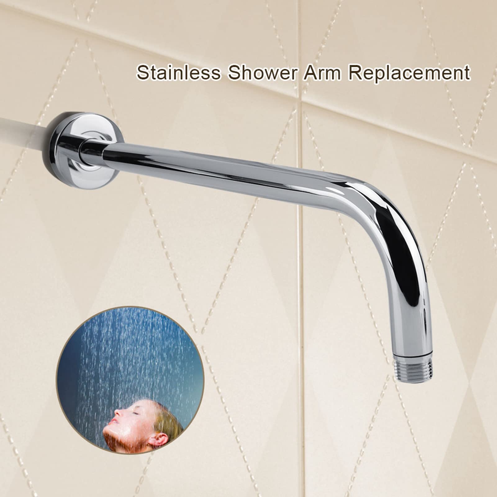 16 Inch L-Shaped Stainless Steel Chrome Shower Arm with Flange - Wall Mount Angle Shower Extension for Fixed & Rain Shower Heads - Perfect for Bathroom Renovation & Spa-Like Shower Experience