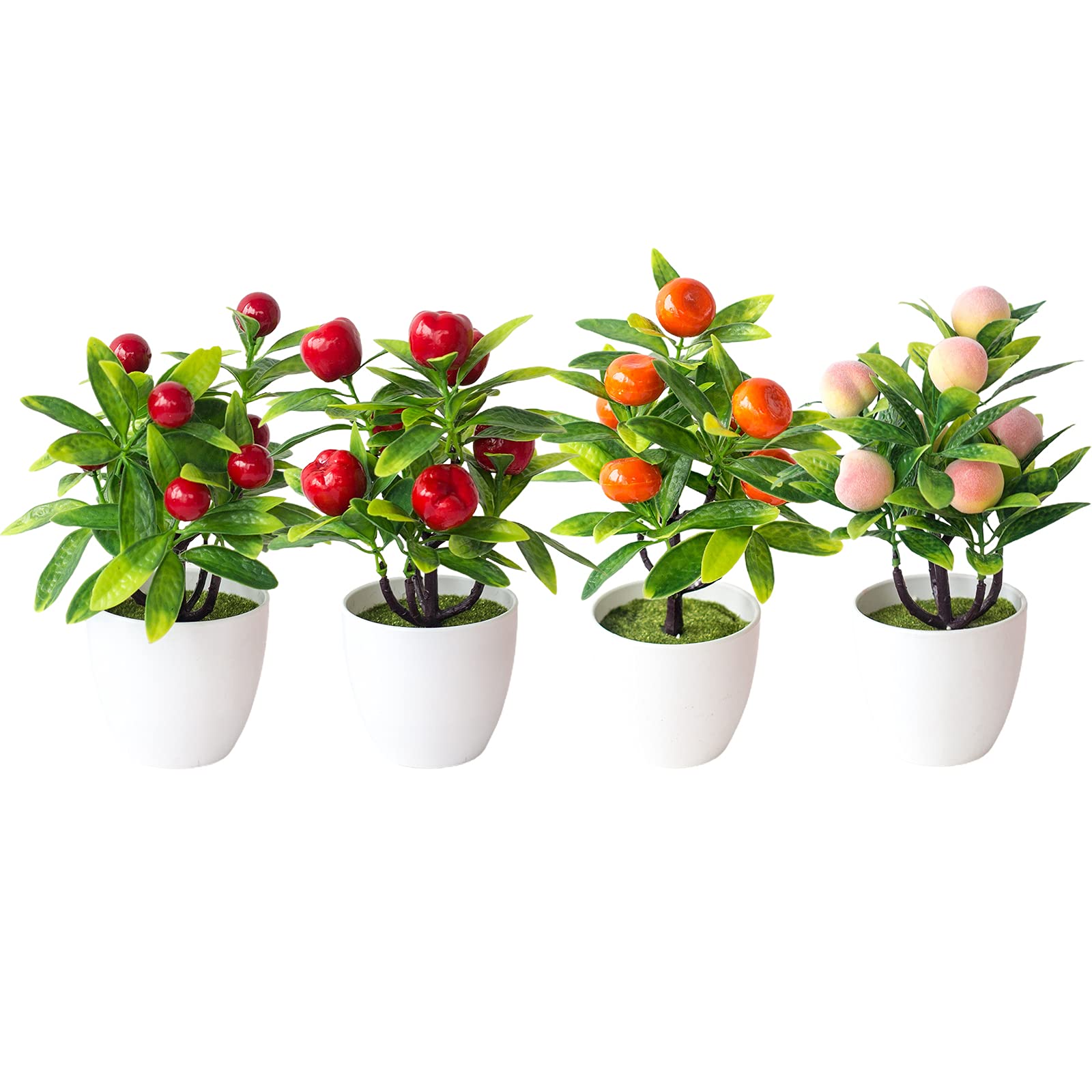Artificial Fruit Tree Bonsai with Plastic Pot - Realistic Apple & Peach Mini Tree for Home, Office, Living Room, Garden & Desk Decor | Perfect Centerpiece for Indoor & Outdoor Decoration